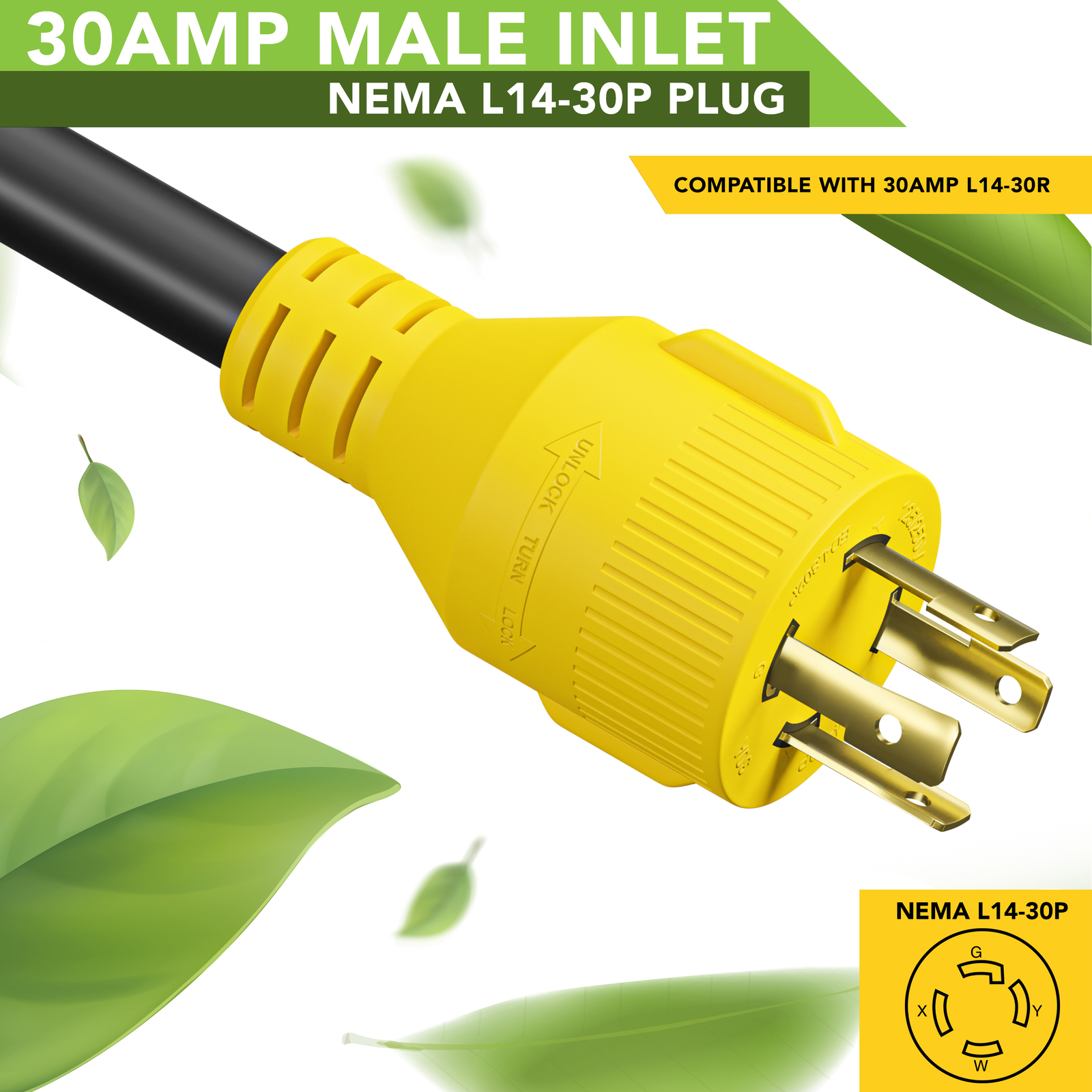 Generator Extension Cord 15 Ft 4 Prong Power Cable 10 4 30 Amp Adapter Plug New