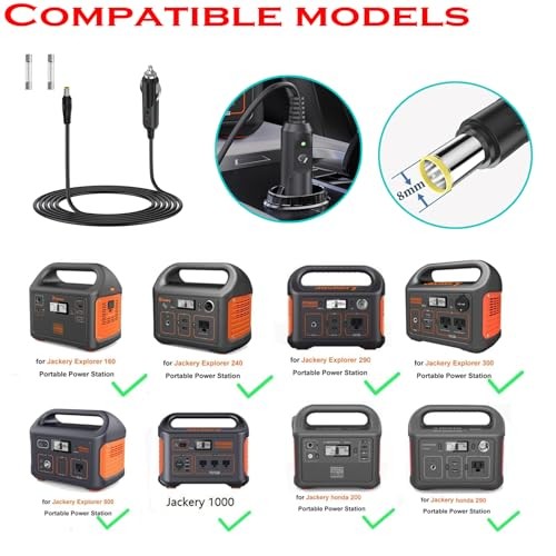 Car Charging Cable for Jackery Portable Power Station Explorer 3000 2000 1500