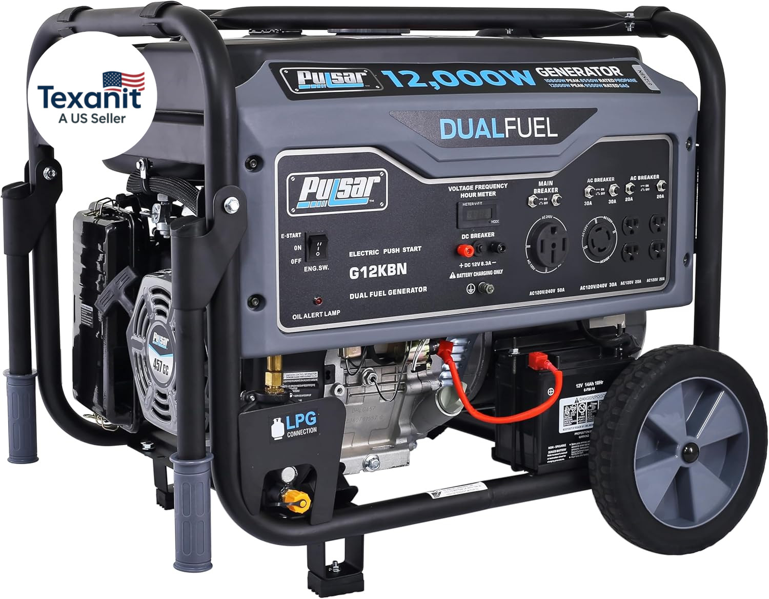 G12KBN-SG Heavy Duty Portable Dual Fuel Generator – 9500 Rated Watts & 12000 Pea