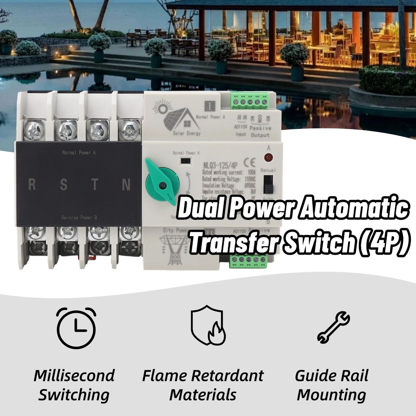 Power Automatic Transfer Switch ATS 4P 110V 100A Generator Changeover Switch…