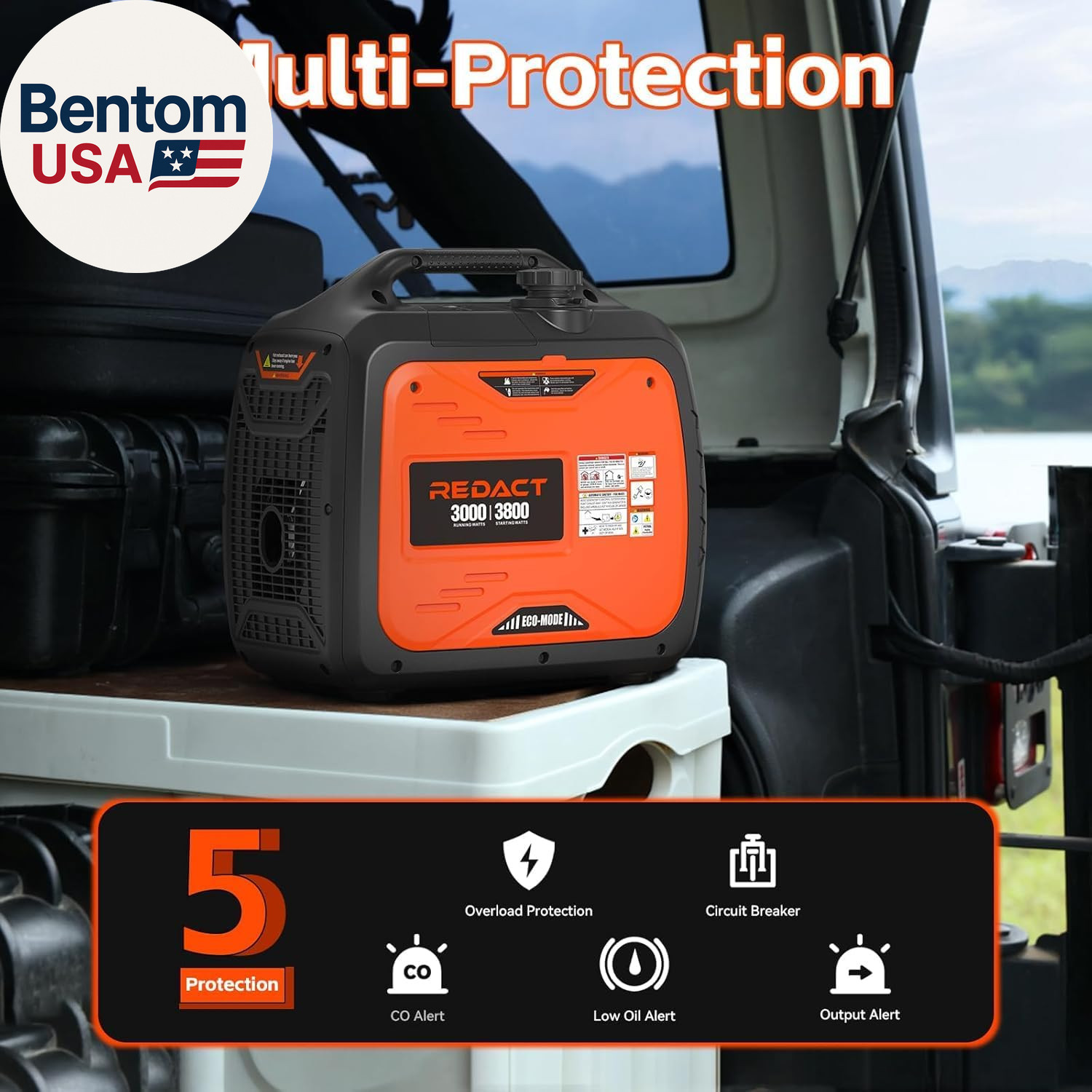 3800W Lightweight Portable Inverter Generator with Clean Power for Home, Camping