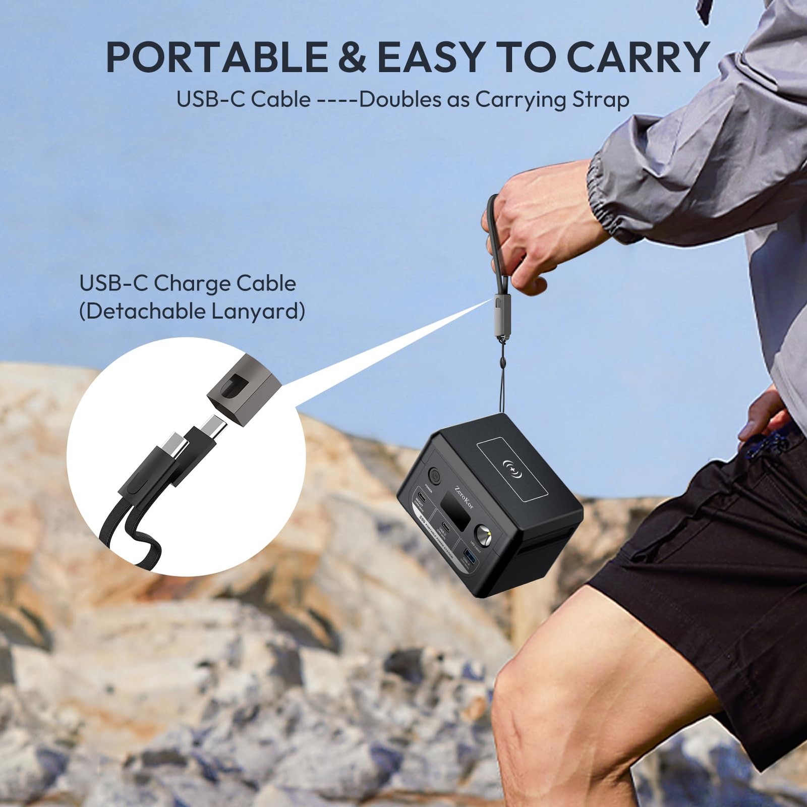 100W Portable Power Station, 96Wh Small Generator 30000mAh LiFePO4 Dark Grey