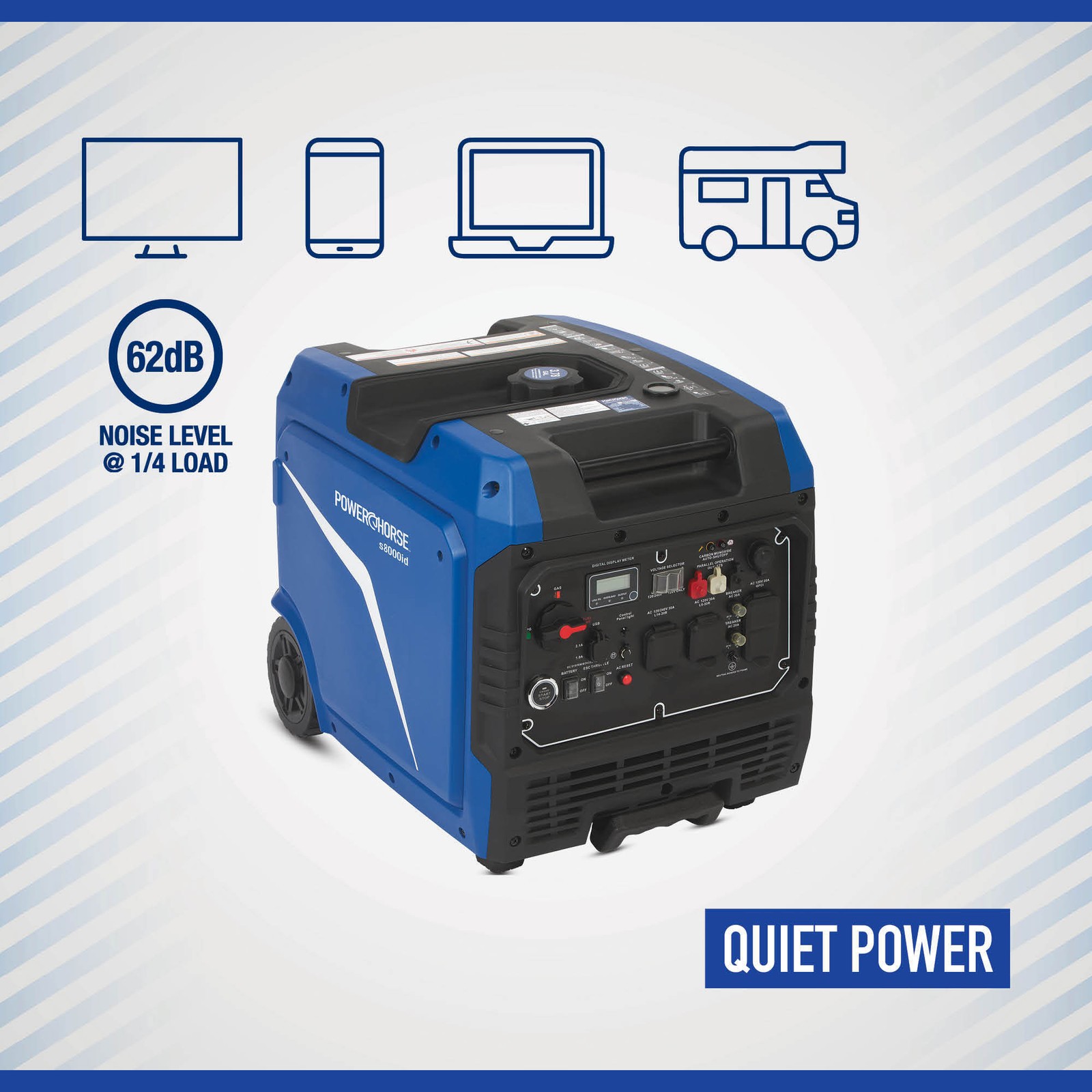 Powerhorse Inverter Generator, 8000 Surge Watts, 6000 Rated Watts, 62dB, Dual