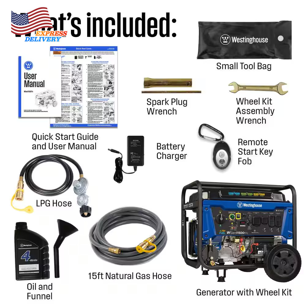Tri-Fuel Portable Generator with Transfer Switch Outlet Remote Start & CO Sensor