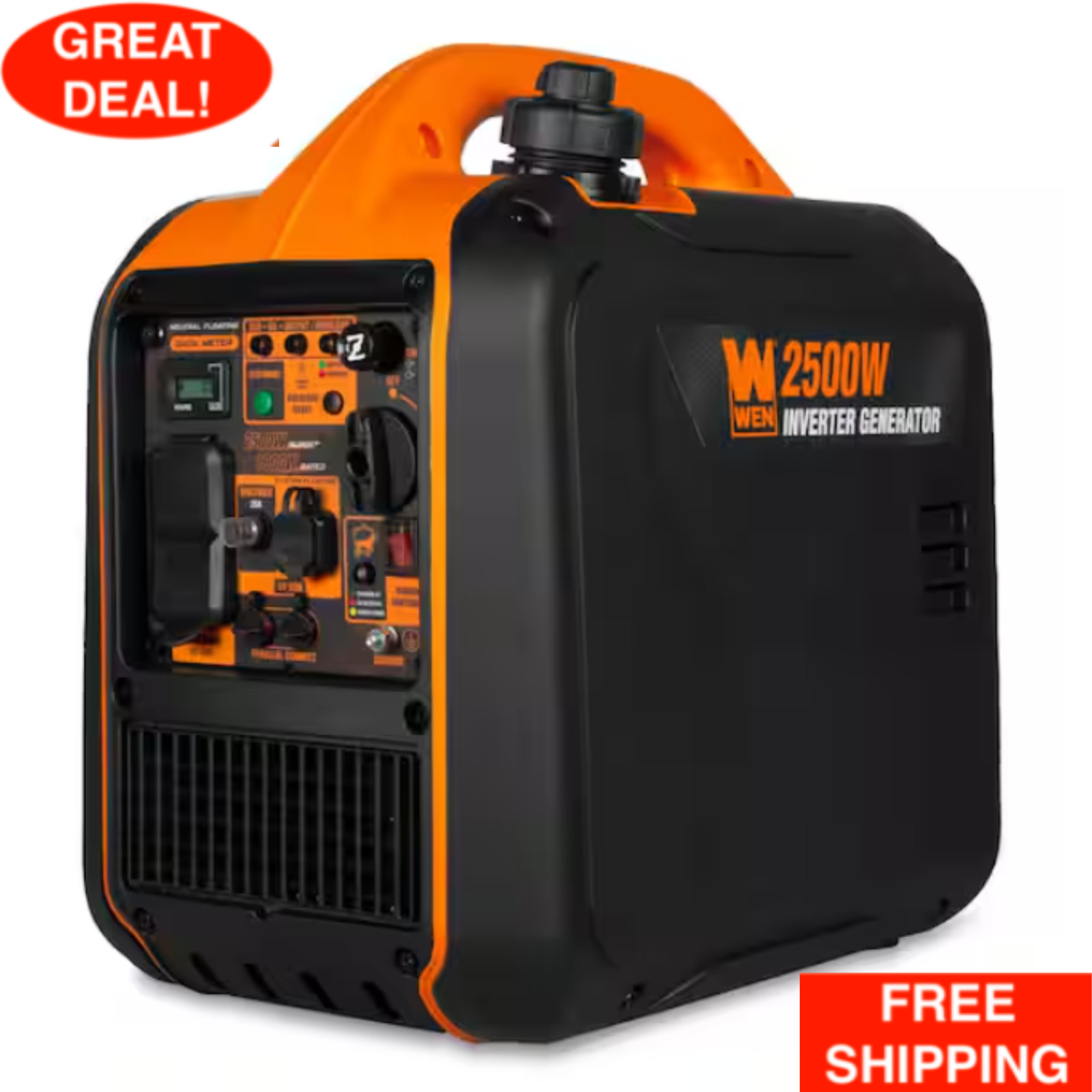 Gas-Powered Inverter Generator 2500W Recoil Start W/ Fuel Shut Off CO Watchdog