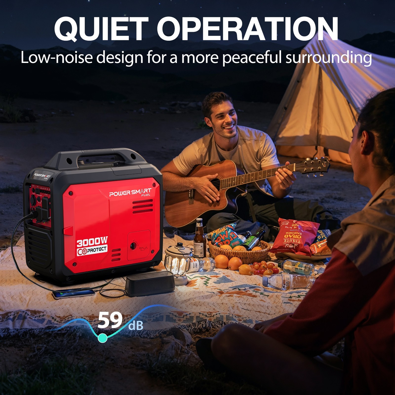 PowerSmart 3000W Inverter Gas Generator, 121.6cc Engine, 120V Outlet, CO Alarm