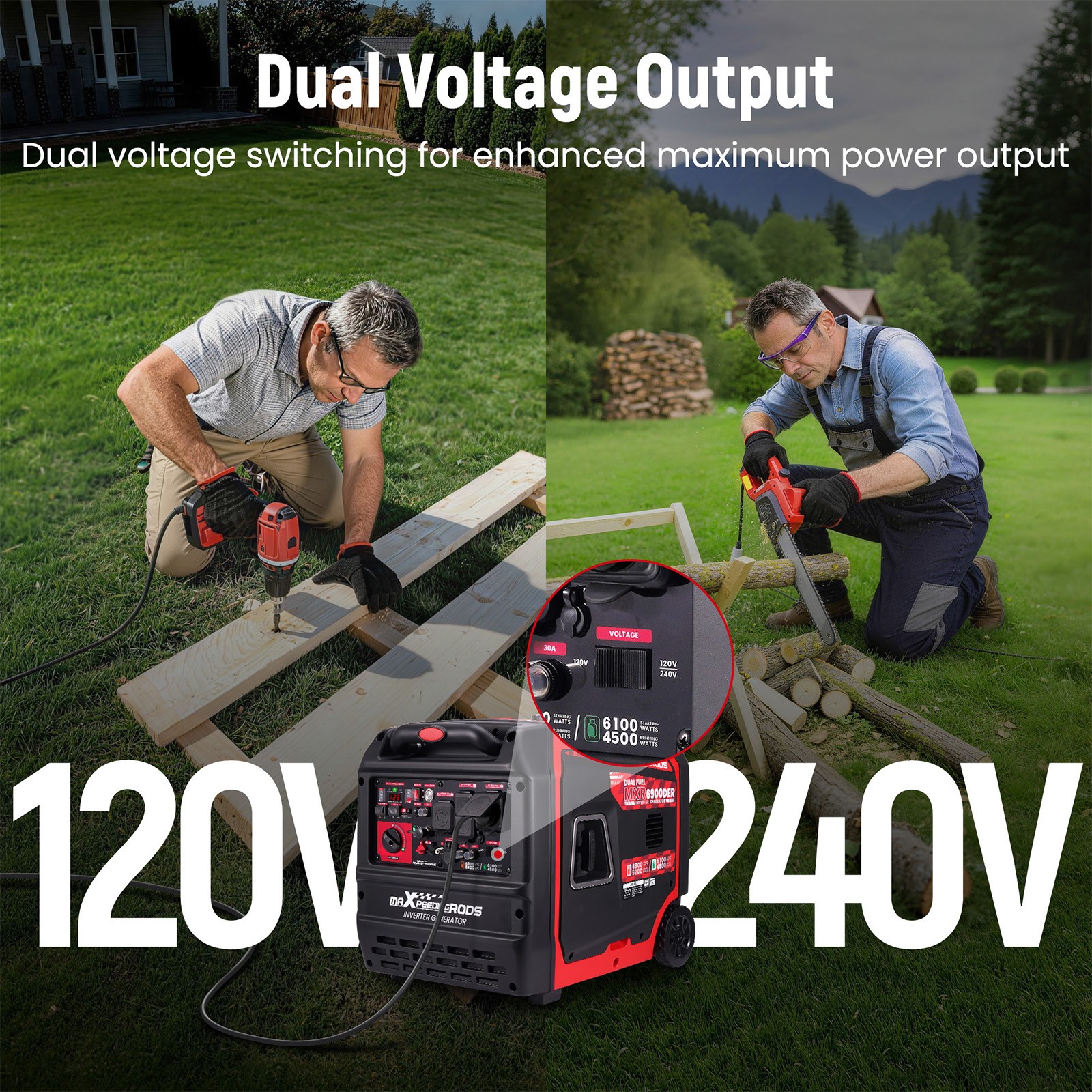 6900W Peak Gas/Propane Generator Quiet 62dB for RV Trips & Outdoor Parties