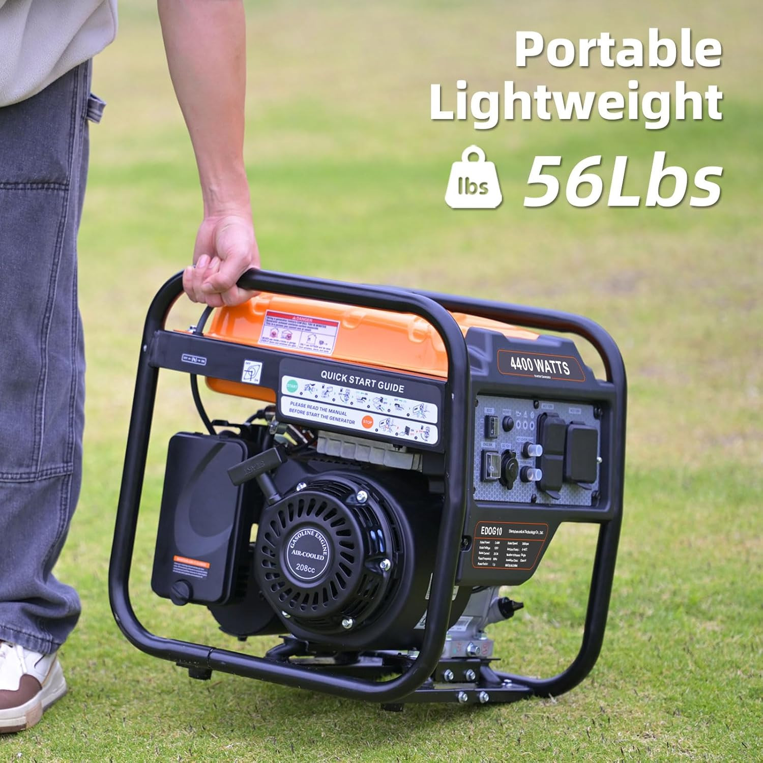 4400-Watts Inverter Generator, Open Frame Generator Gas Powered, Emergency Home