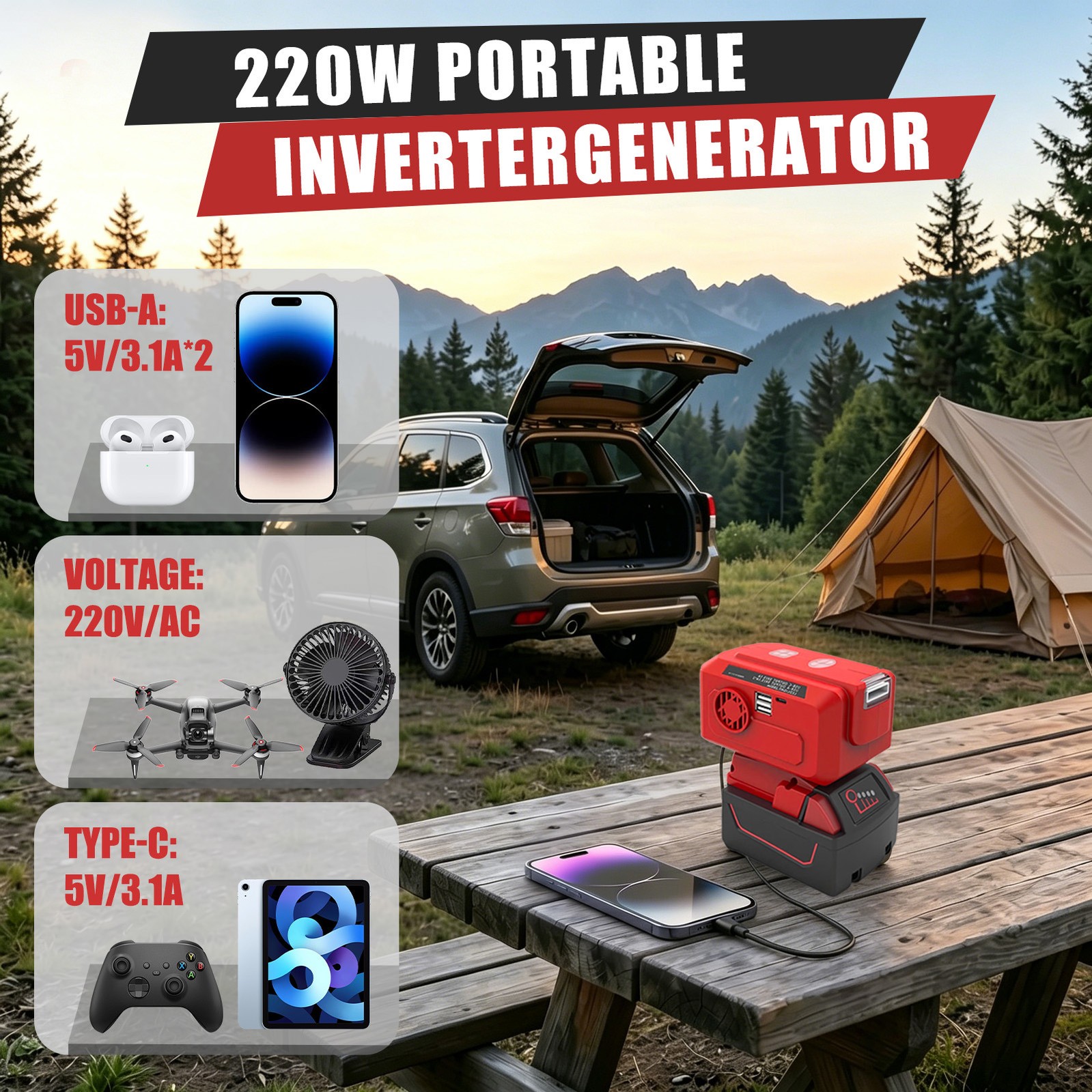 220V Portable Power Inverter for Milwaukee 18V Battery,AC & USB Output，promotion
