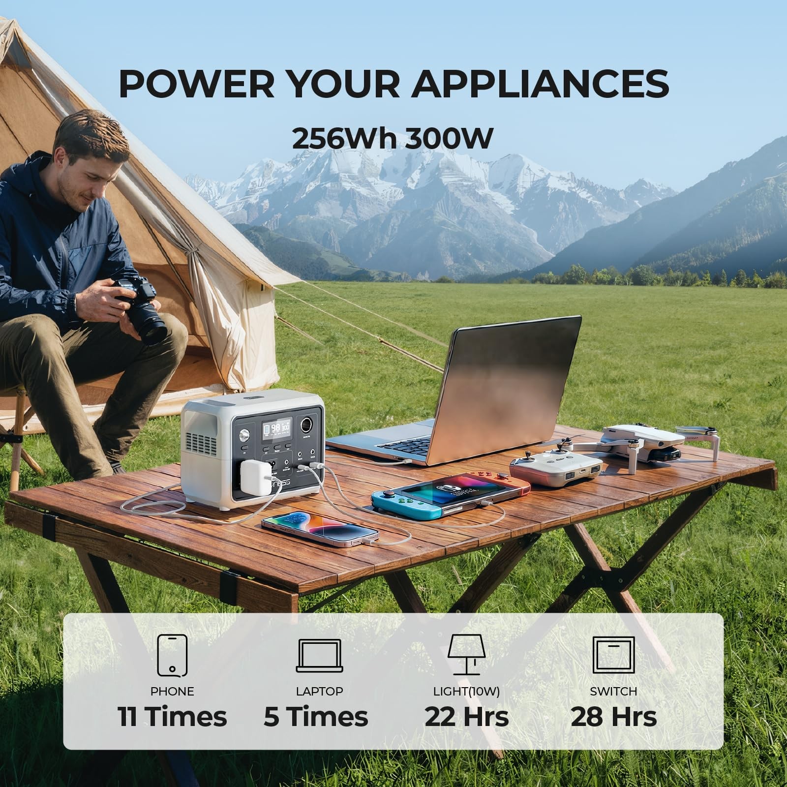 Portable Power Station 300W, 256Wh Solar Generator with 300W-256Wh