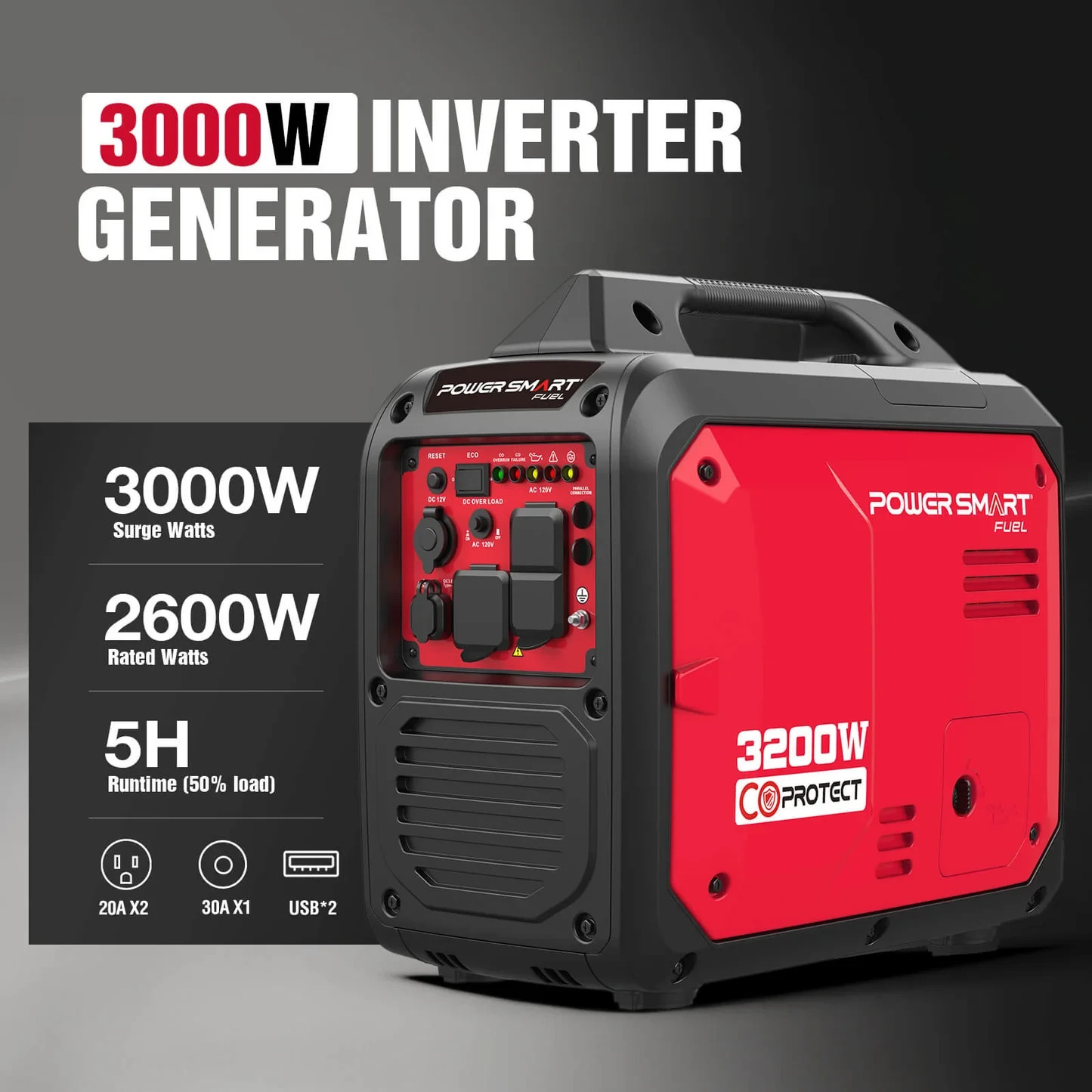 PowerSmart 3000W Inverter Generator | RV-Ready, CO Auto Shut-Off, 59 dB