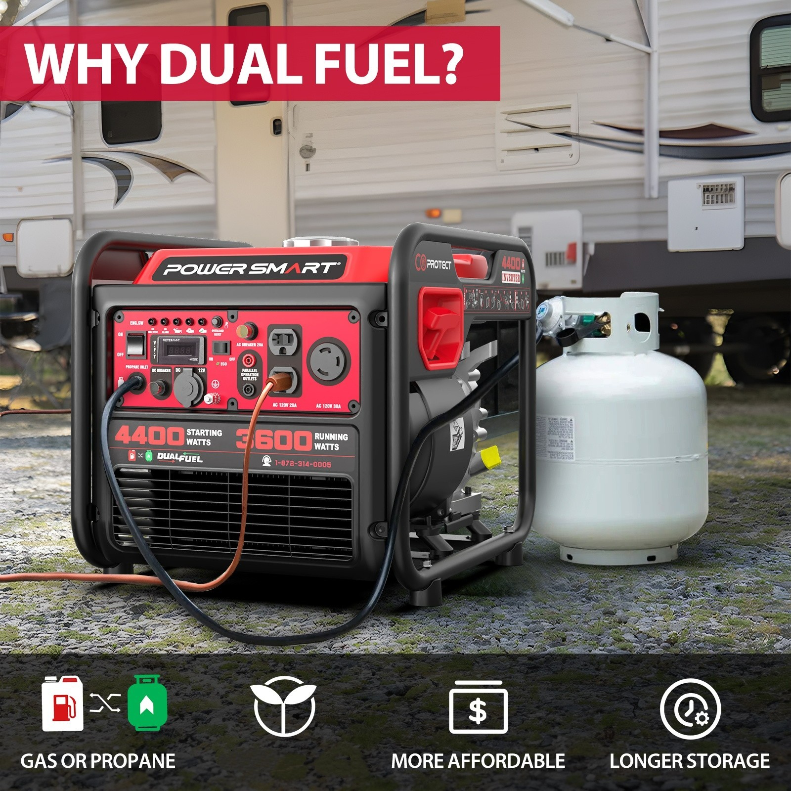 4400 Watt Portable Dual Fuel Generator, 30 Amp for Home Use and Emergency Backup