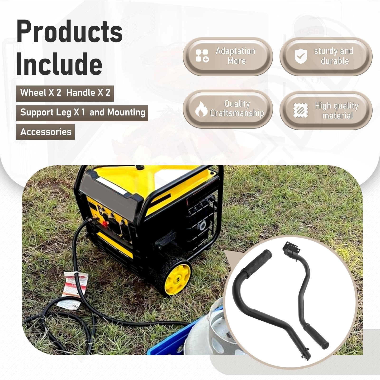 Generator Wheel Kit for 2800-5500W Inverter Generators, Folding Handle, Never-Fl