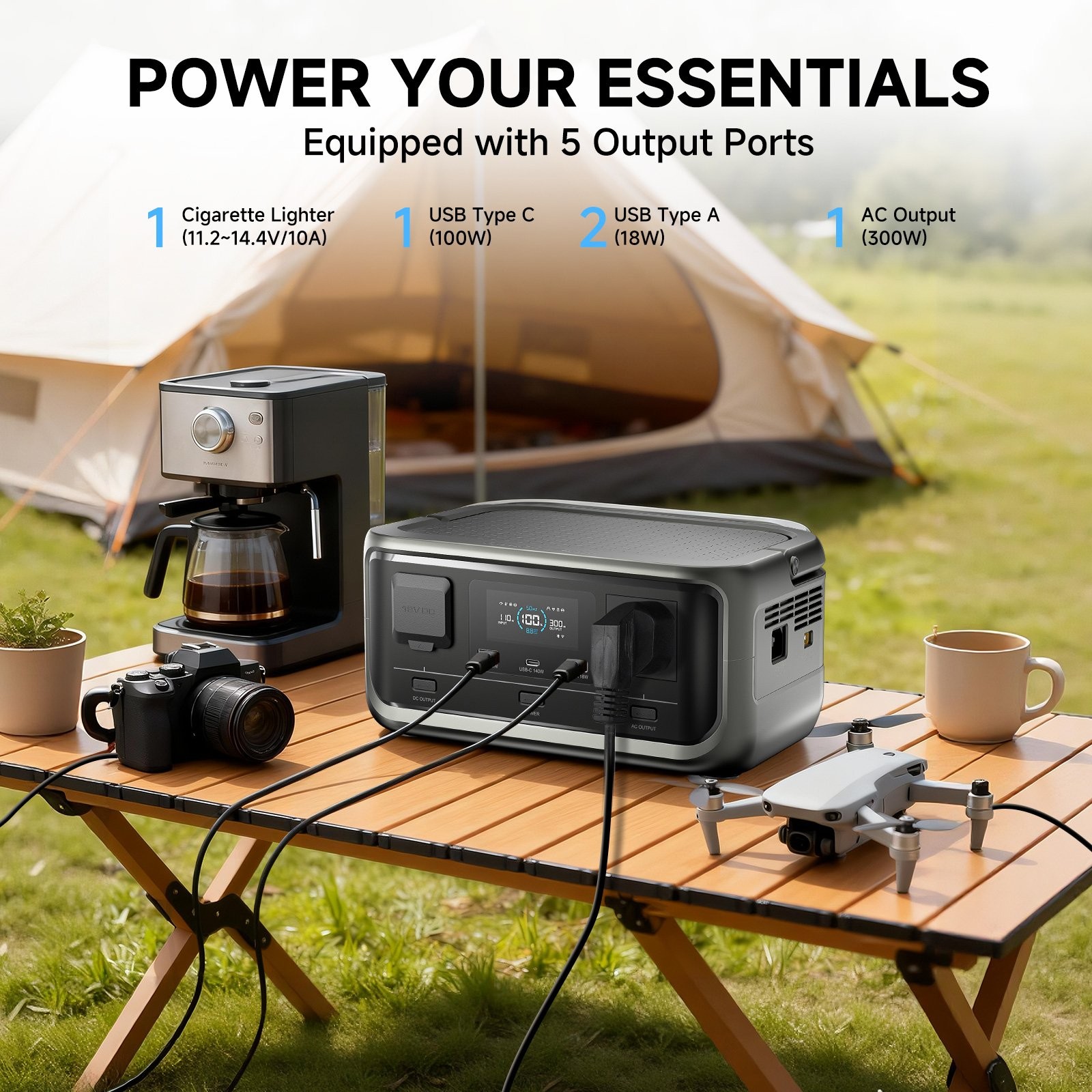 ALLPOWERS 300W 256Wh Portable Power Station Generator AC DC + 100W Solar Panel