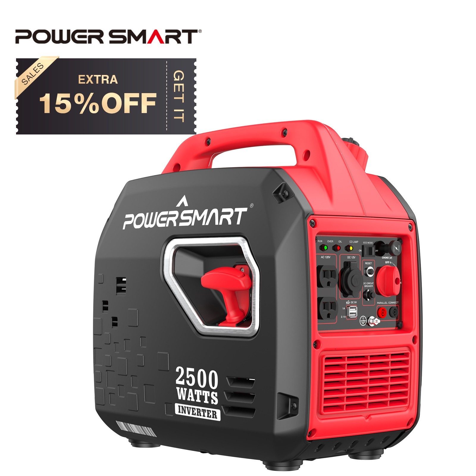 PowerSmart 2500W Gas Portable Inverter Generator, 120V Output, USB Port, New