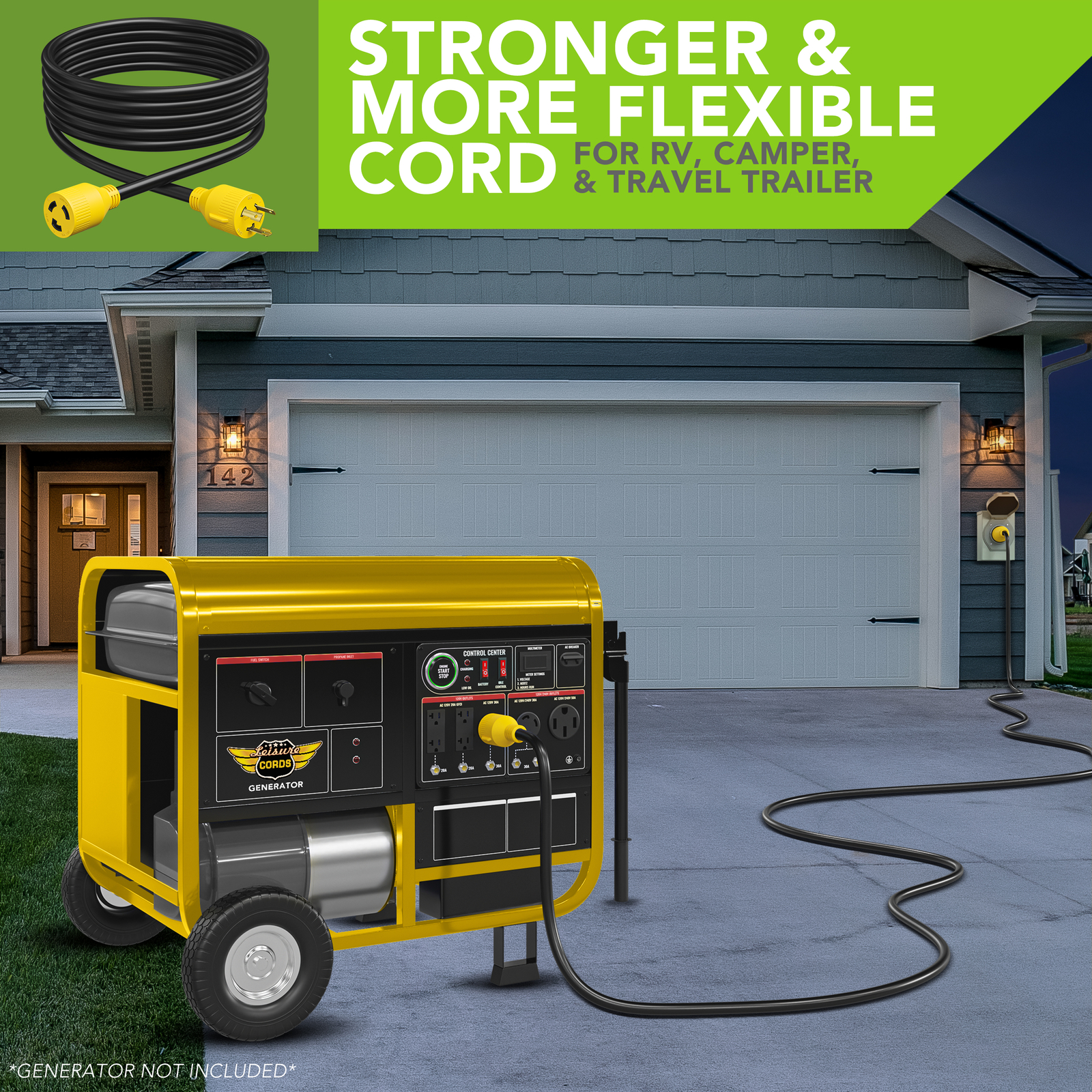 Generator Extension Cord 15 Ft 3 Prong Power Cable 10 3 30 Amp Adapter Plug New