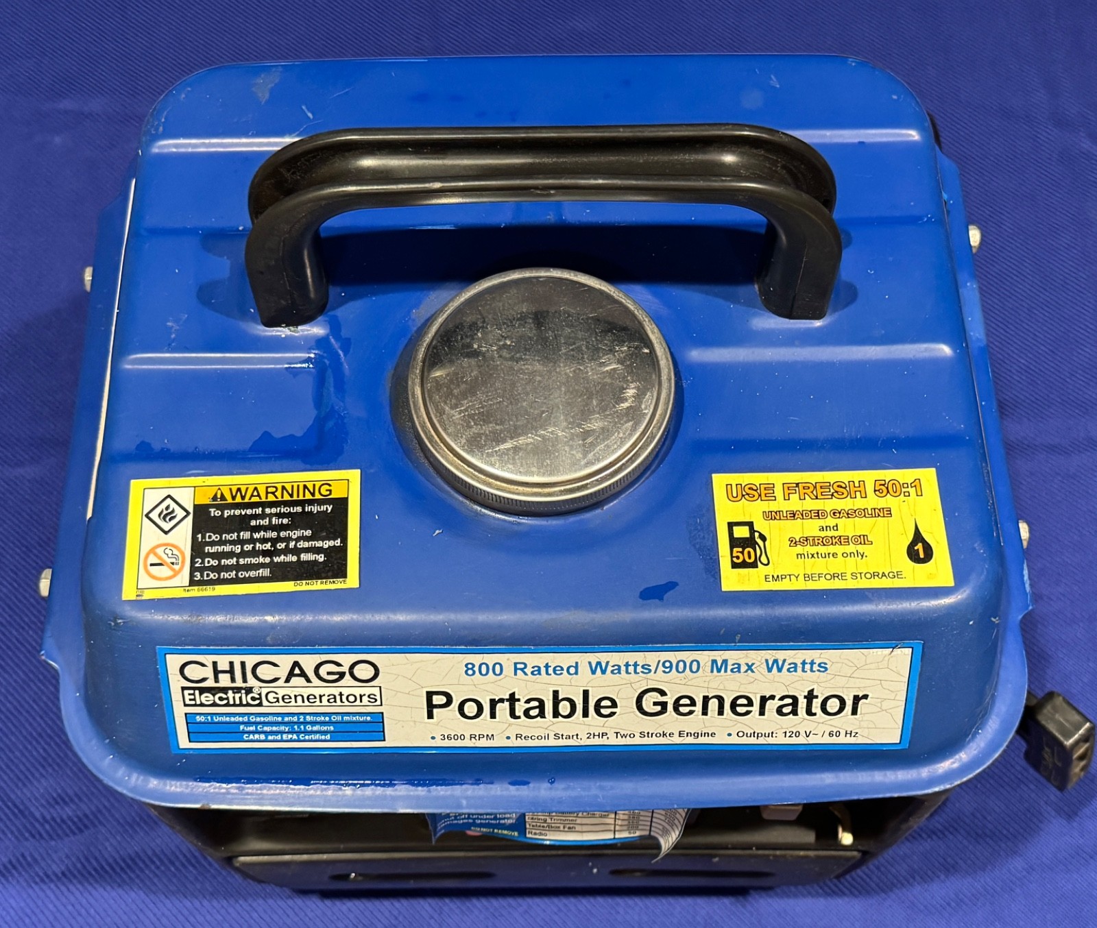 Chicago Electric 800W Portable Generator 900W Max – Used Item 66619
