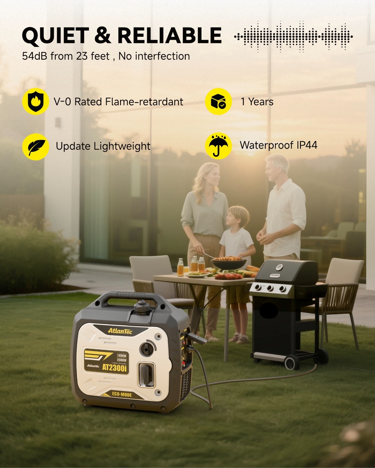 2300W Portable Inverter Generator, Ideal for RV Camping
