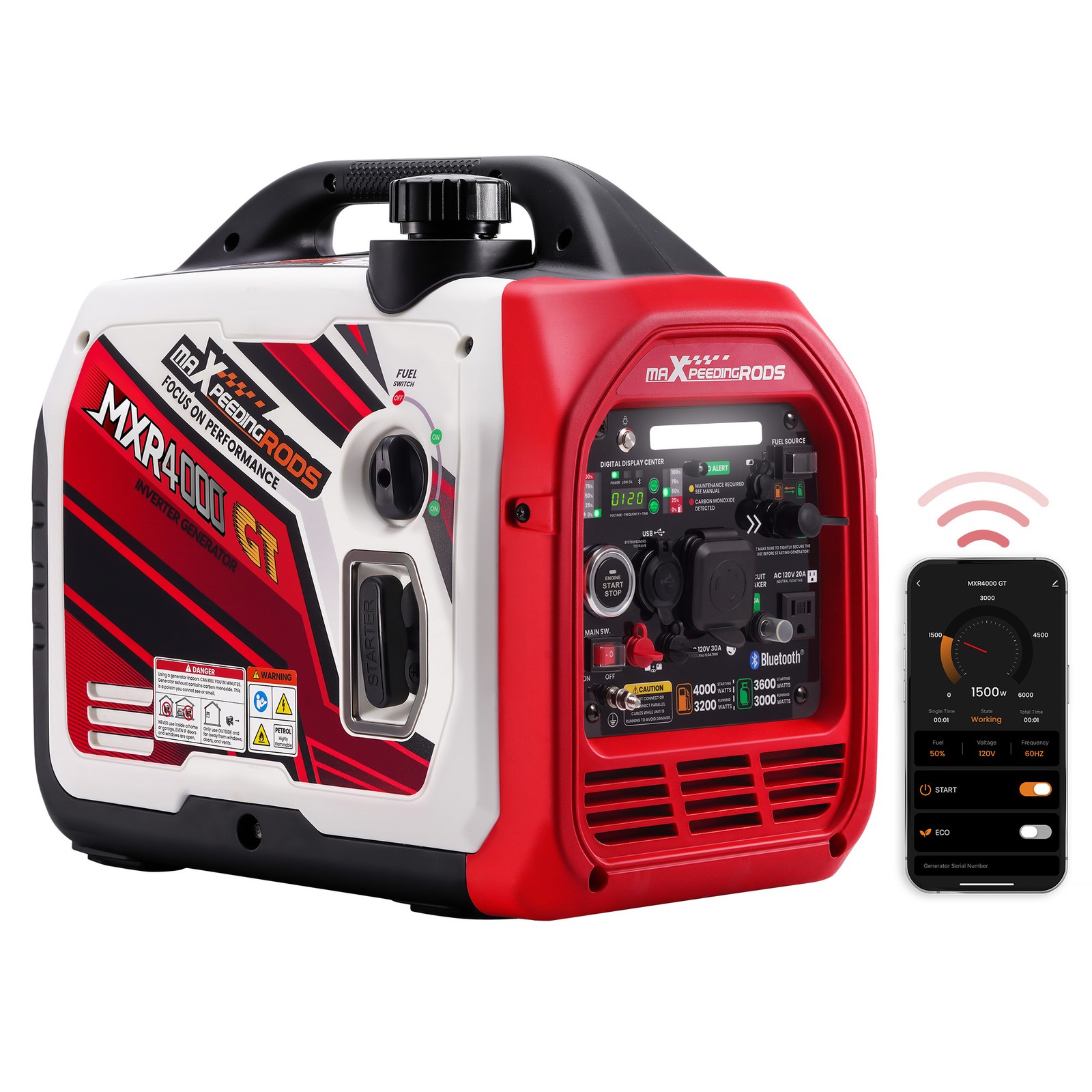 4KW Gas / LPG Portable Generator Inverter Bluetooth E-start Super Quiet