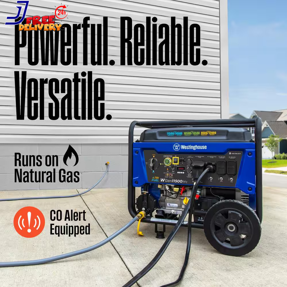 14,500 Watt Tri-Fuel Portable Generator w/Transfer Switch Remote Start CO Sensor