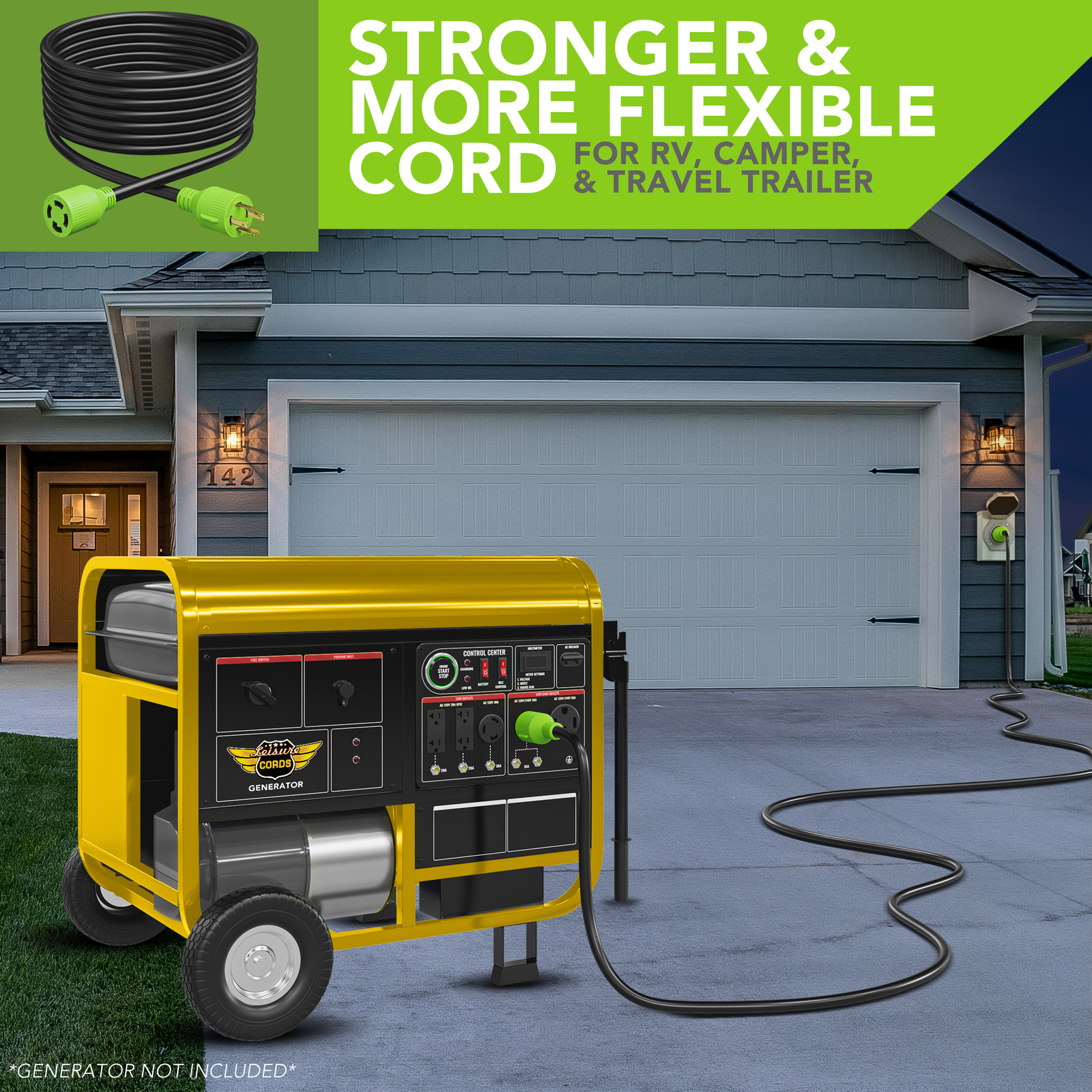 Leisure Cords NEMA L14-30 4 Prong Locking 30 Amp Generator Extension Cord, 25 ft