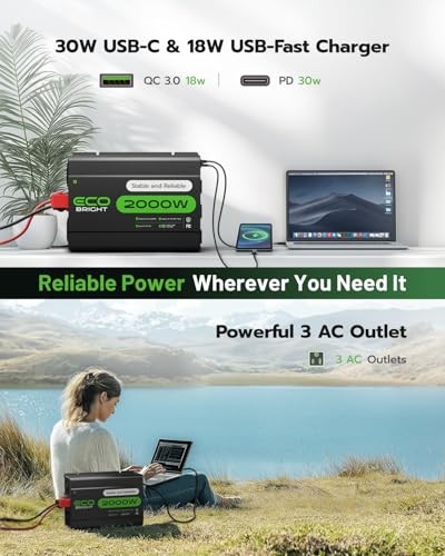 Power Inverter for Vehicles & Home Use, DC 12V to AC 110V Voltage 2000W