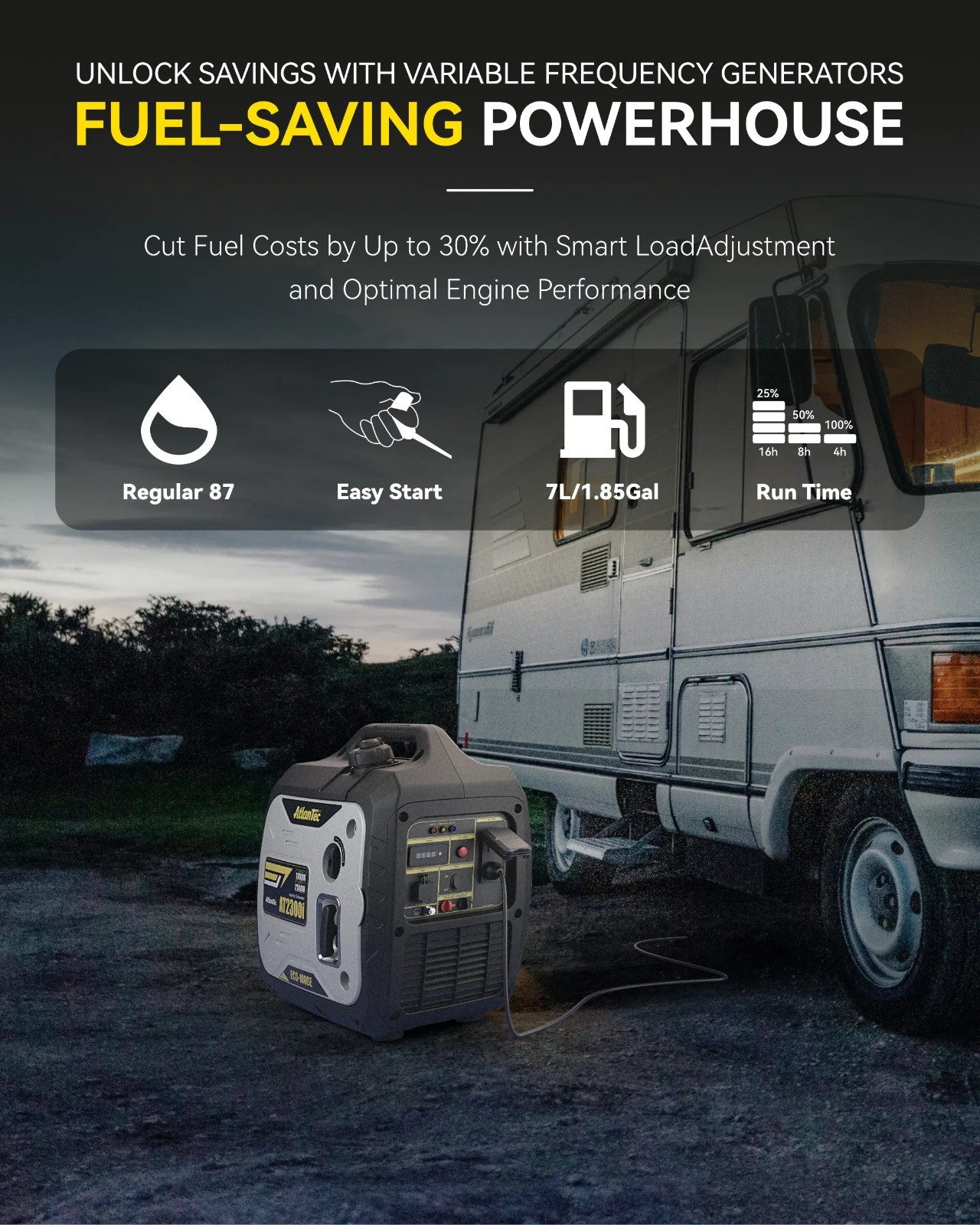 Portable Quiet Inverter Generator 2.3kW 120V Silent Power AT2300i