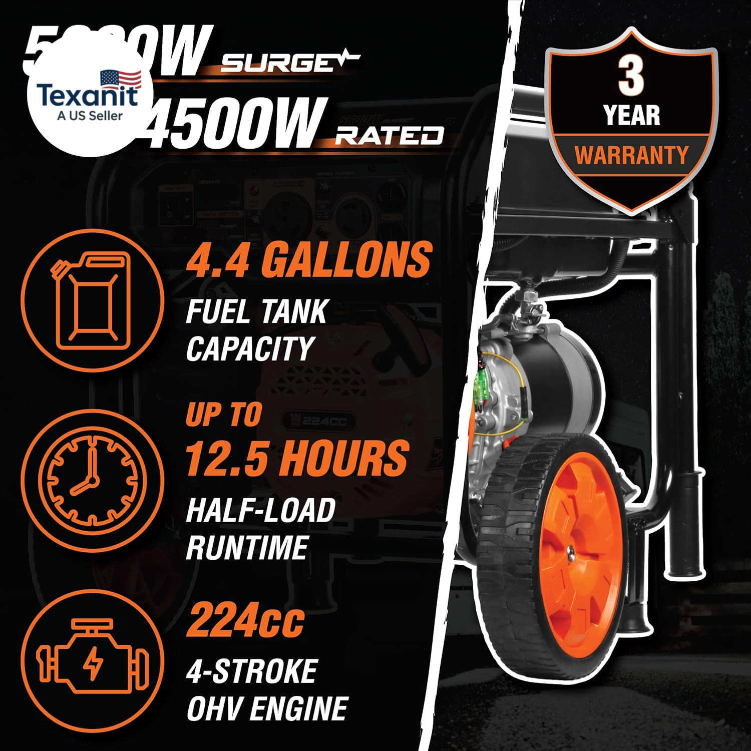 5600-Watt Portable Generator, 224Cc, Transfer-Switch and Rv-Ready (GN5600)