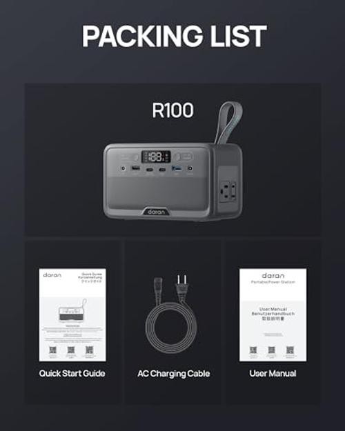R100(2025 New) Portable Power Station 89.6Wh 100W(200W Peak) Power Bank with