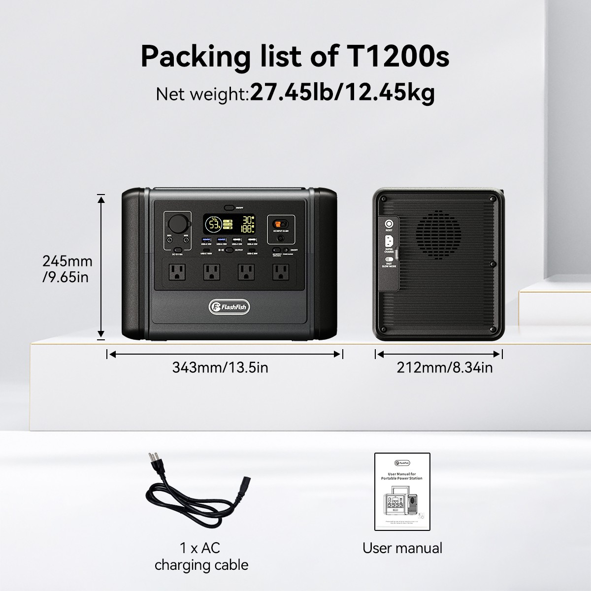 Flashfish T1200S 768Wh 1200W Portable Power Station LiFePO4 Generator