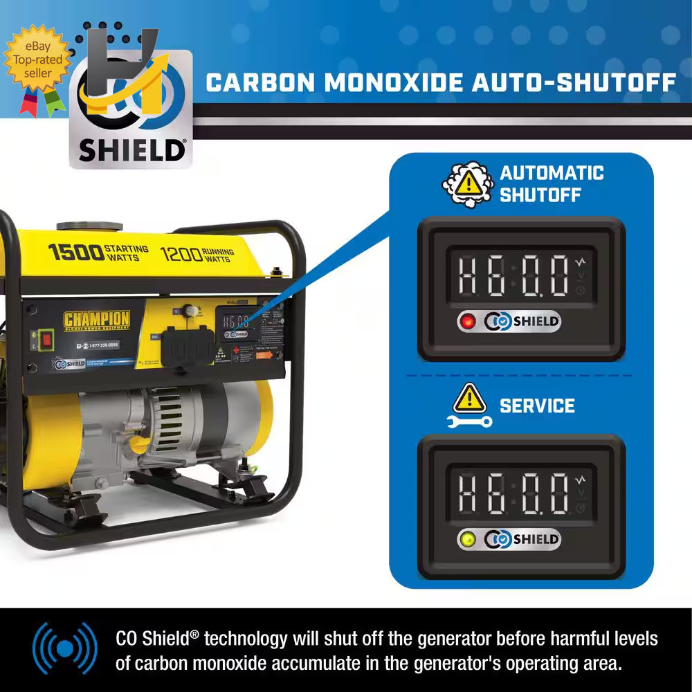 1500/1200-Watt Recoil Start Gasoline Powered RV Ready Portable Generator with CO