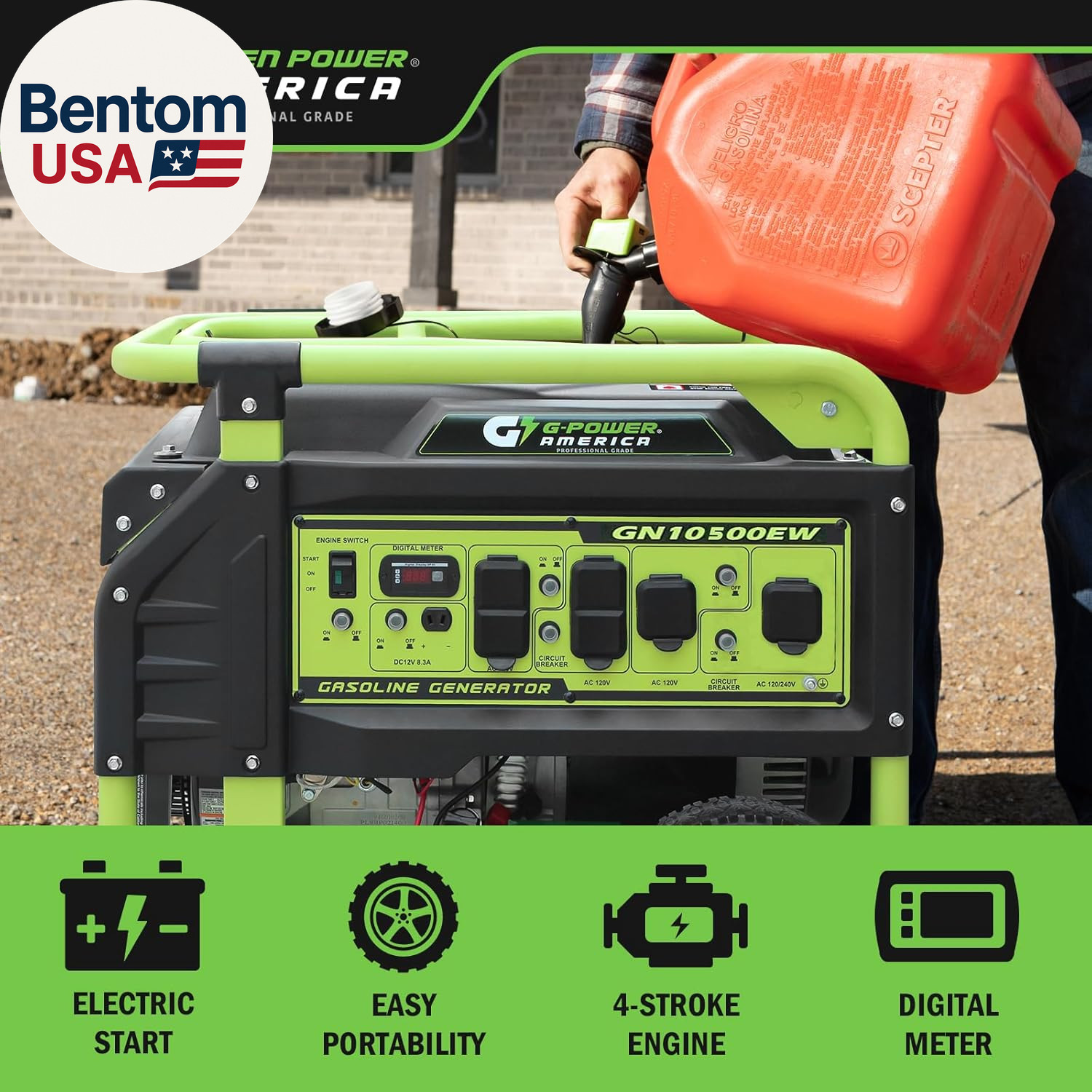 10500 Watt Gasoline Powered Generator, Electric & Recoil Start, 120V/240V, 12V/8