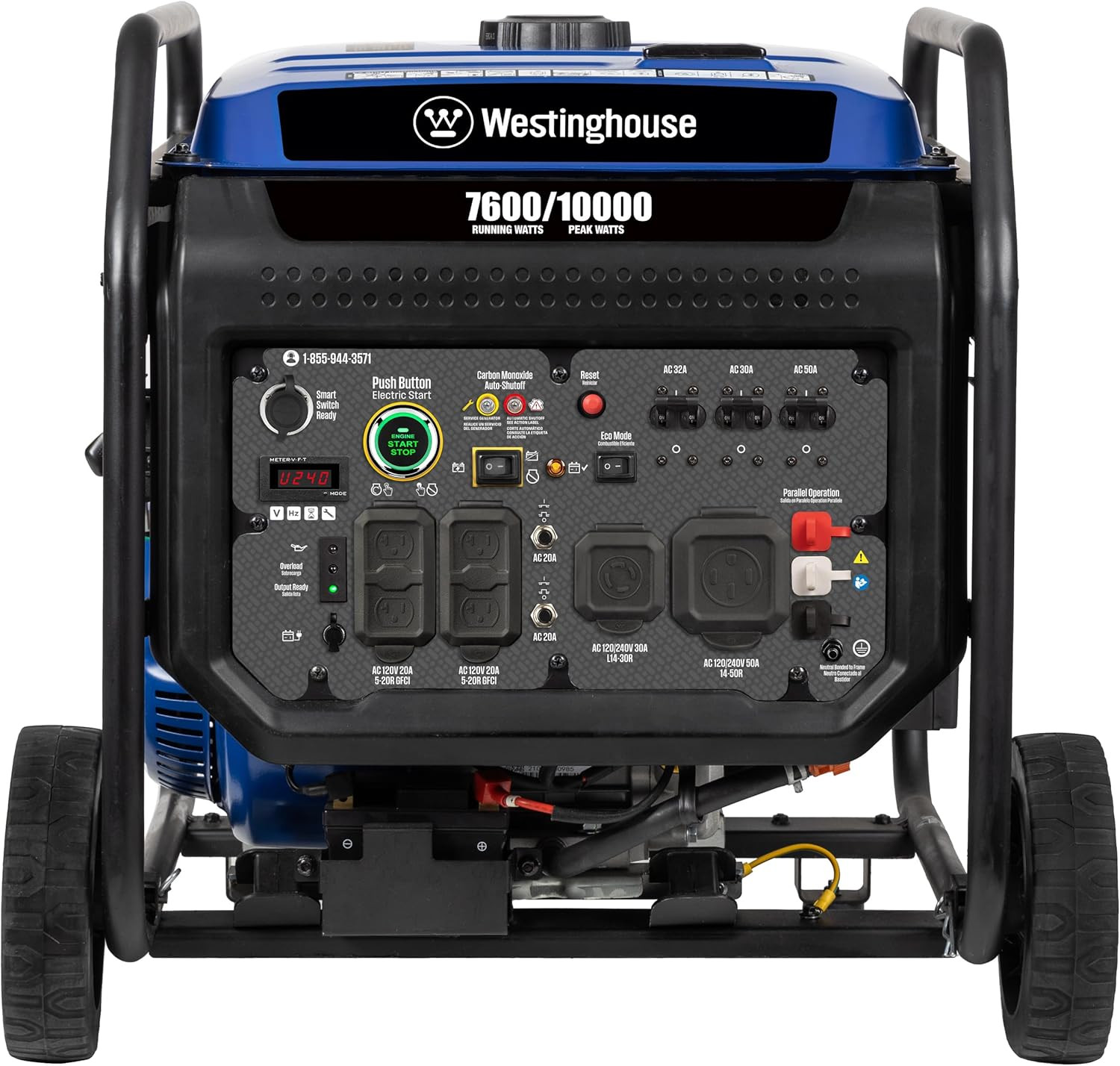 10000 Peak Watt Portable Open Frame Inverter Generator, Remote Electric Start wi