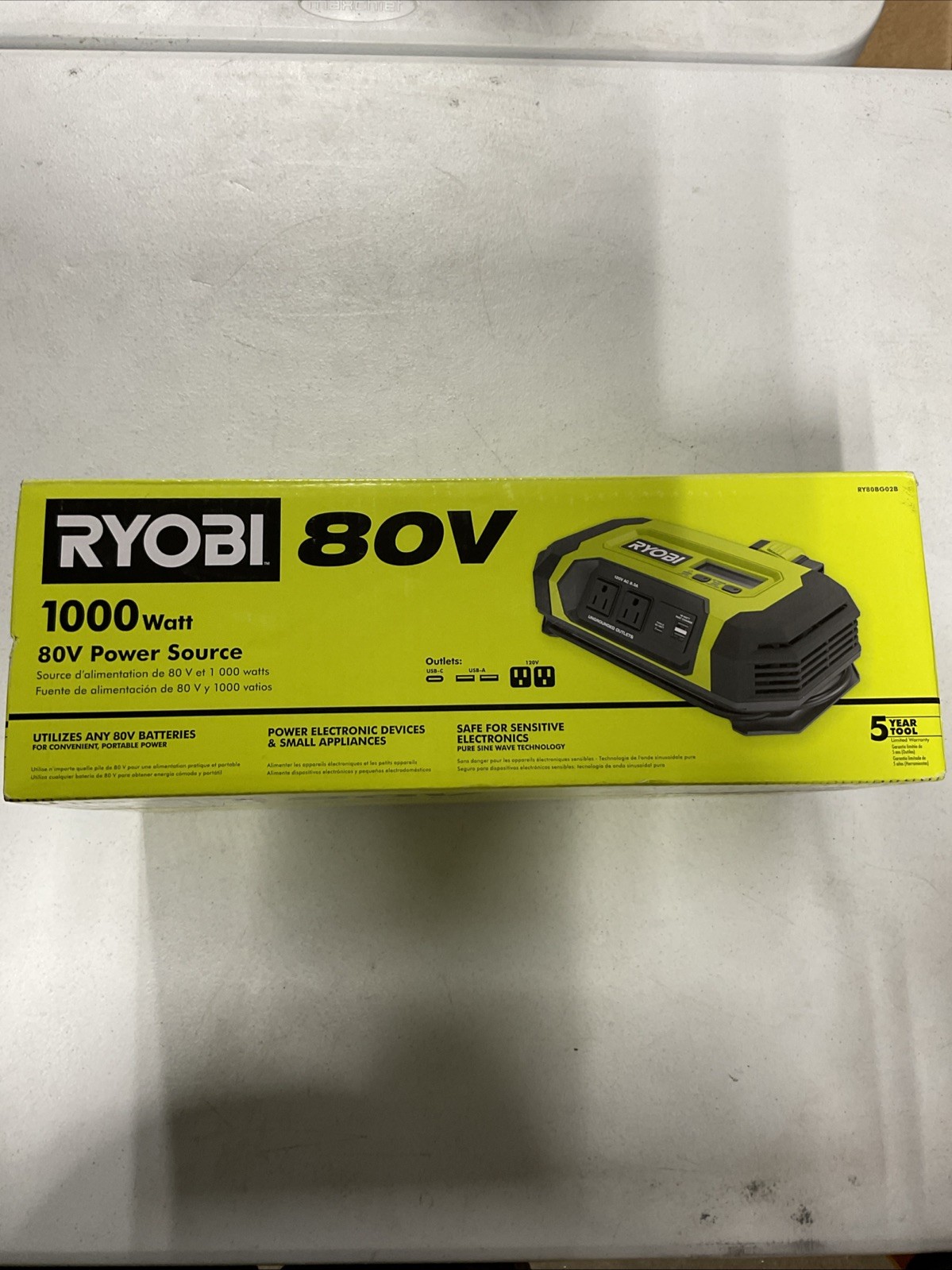 RYOBI 80V 1000-Watt Inverter Power Source Tool Only RY80BG02B (OB)