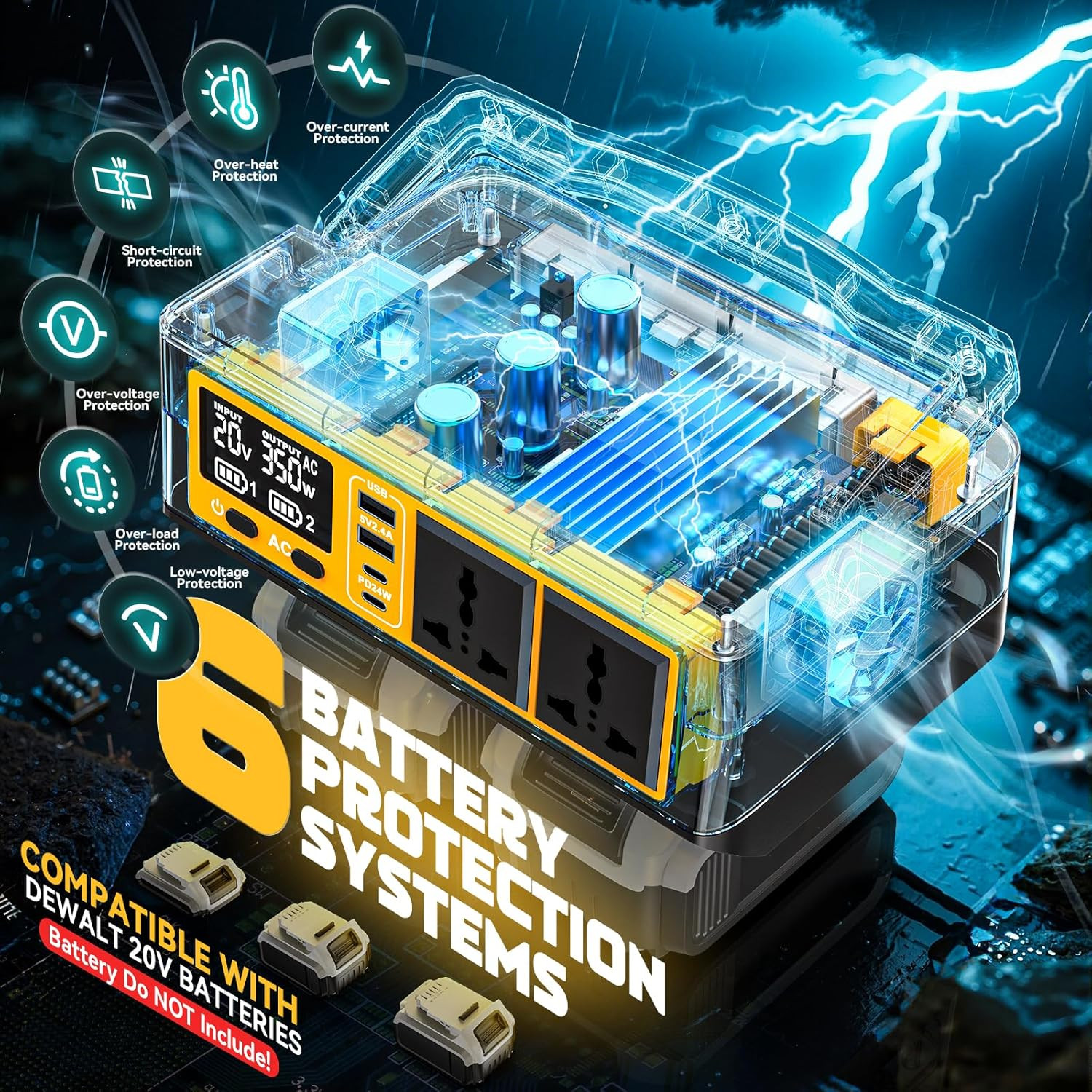 350W Power Station Compatible with Dewalt: Portable Generator DC 20V to AC 110-