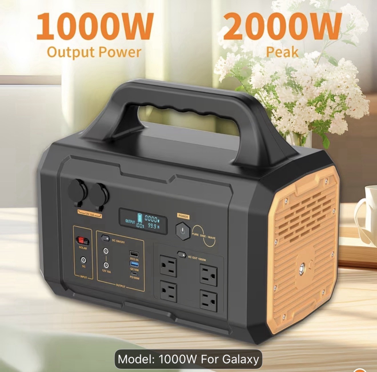 1000 Watt 2000W Peak Portable Power Electric Generator Solar Ready 1024 WH