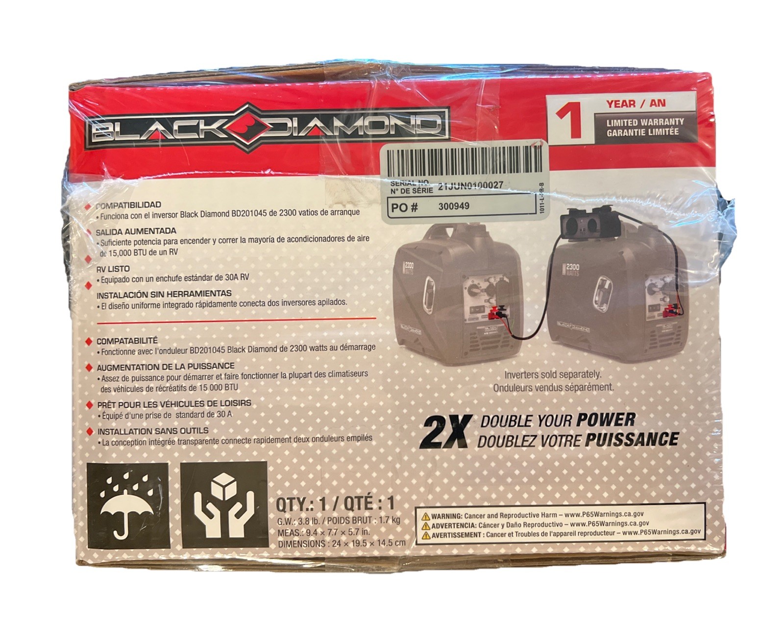 Black Diamond 30 Amp RV Parallel Kit BD201103 For BD201045 2300 Watt Inverter