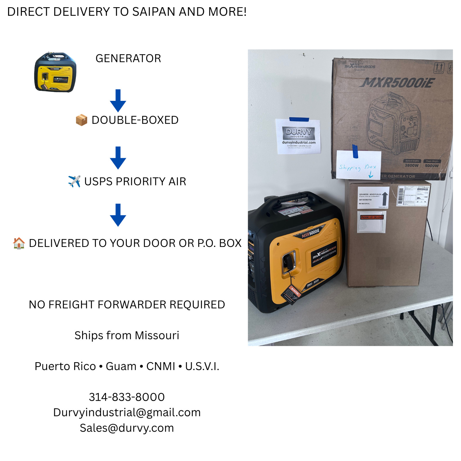 Guam. 5000W Inverter Generator. AIR Ship. Saipan (CNMI),