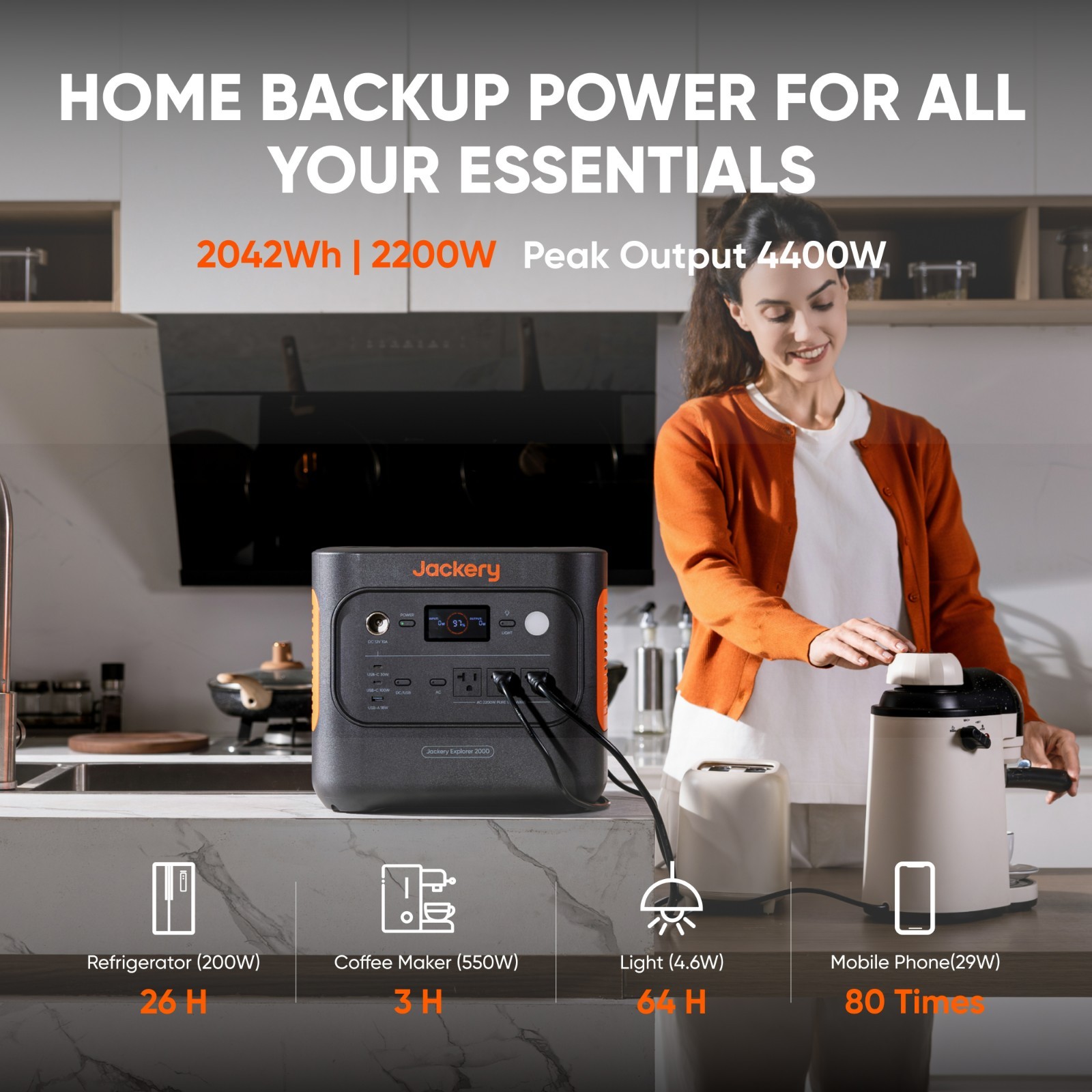Jackery Explorer 2000 V2 Portable Power Station, 2040Wh with 5M Extension Cable