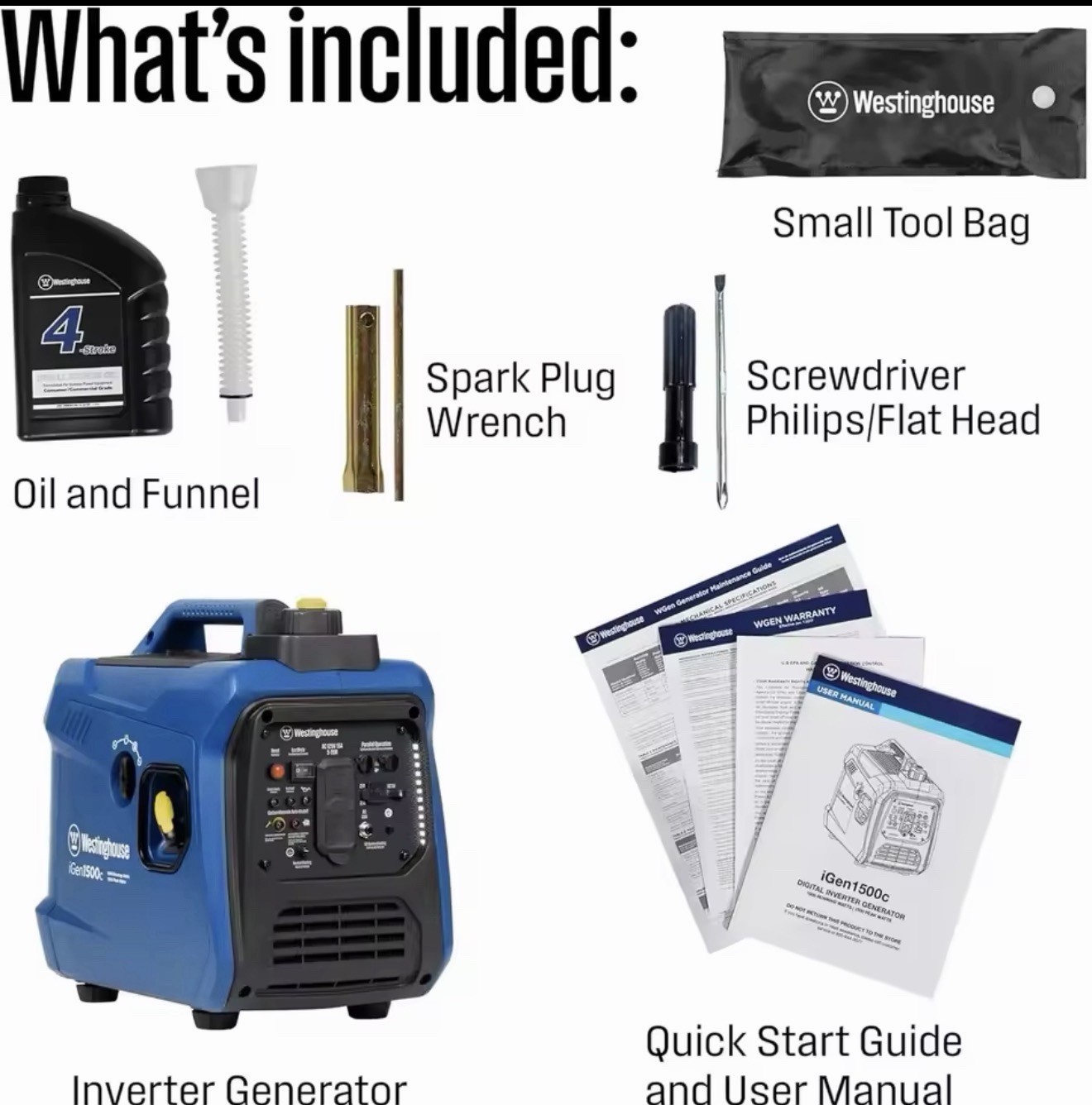 1500 Peak Watt Super Quiet & Lightweight Portable Inverter Generator, Gas Powere
