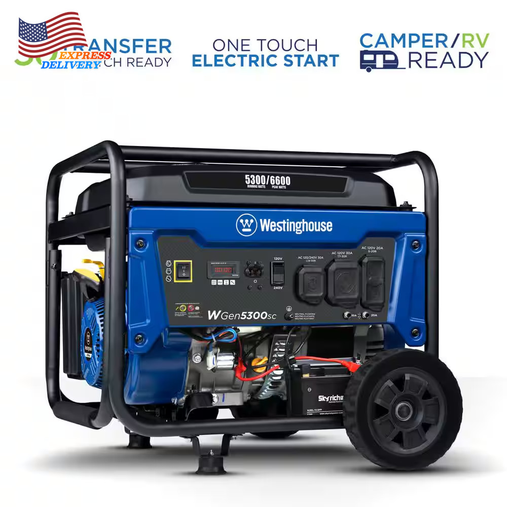 6600/5300-Watt Gas Powered Portable Generator w/Electric Start 120/240V Outlet