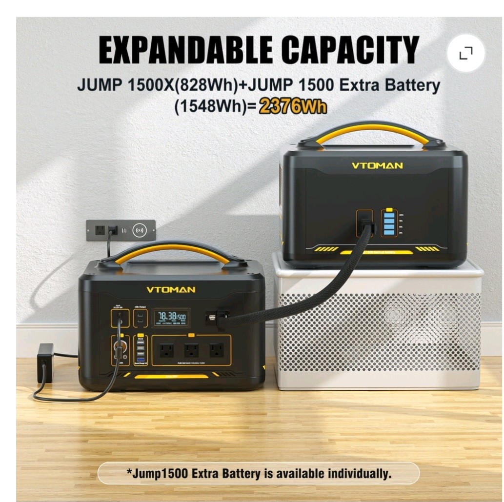 VTOMAN JUMP 1500X 1500W LiFePO4 110V Pure Sine Power Station