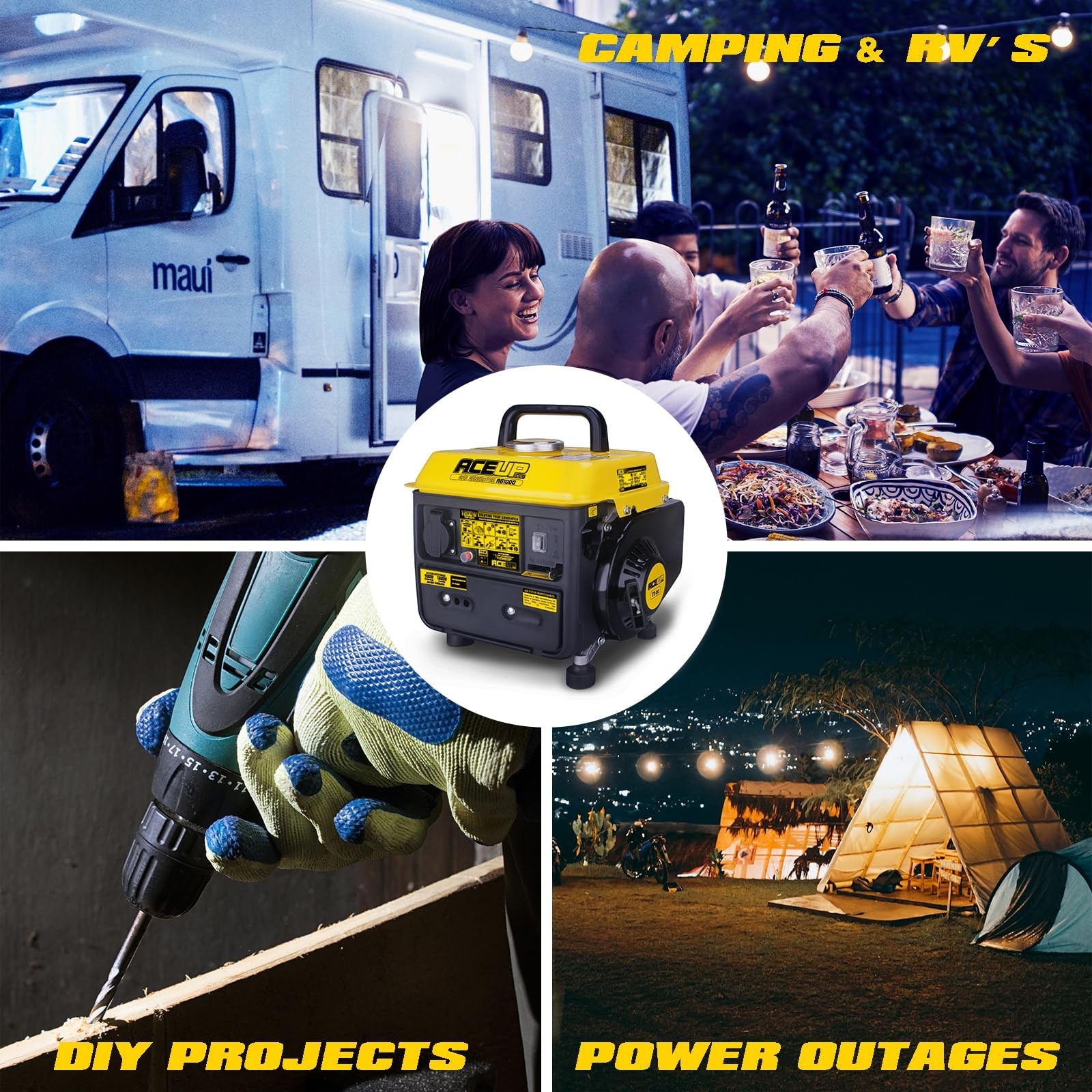 Aceup Energy Generador Gasolina 1200W Portátil Emergencia Arranque Cuerda EPA