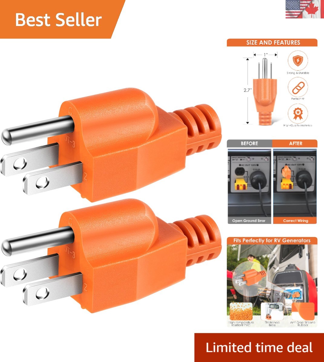 Dual Neutral Ground Bonding Plugs for RV & Motorhome Use – Certified Orange