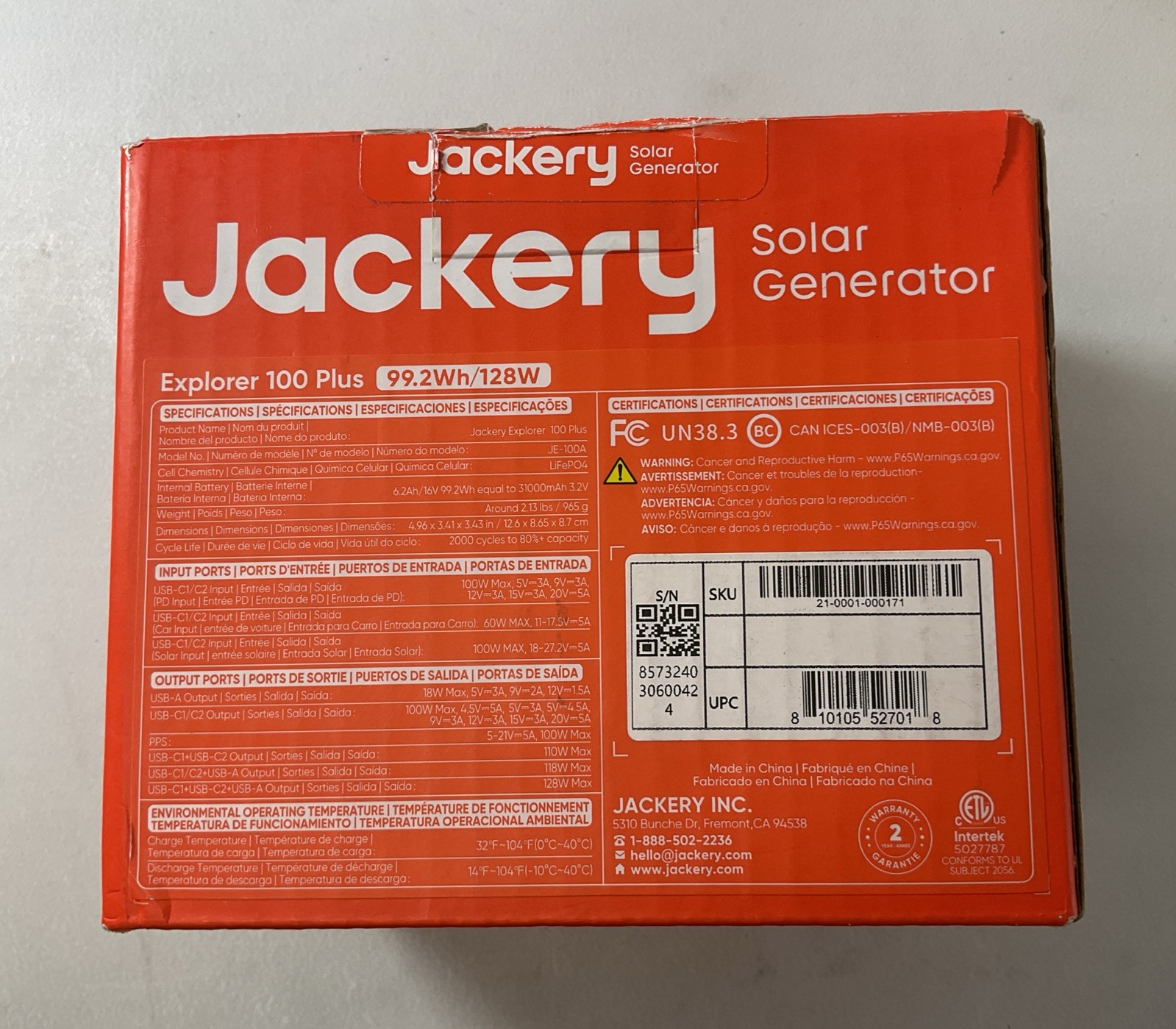 Jackery Explorer 100 Plus 99.2Wh Portable Power Station – LiFePO4 Battery 128W