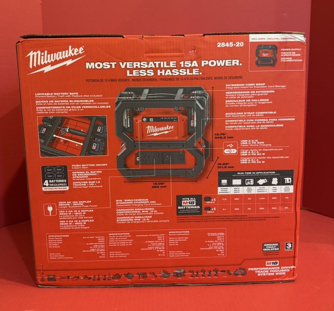 Milwaukee M18 2845-20 M18 CARRY-ON 3600W/1800W Power Supply | NEW!