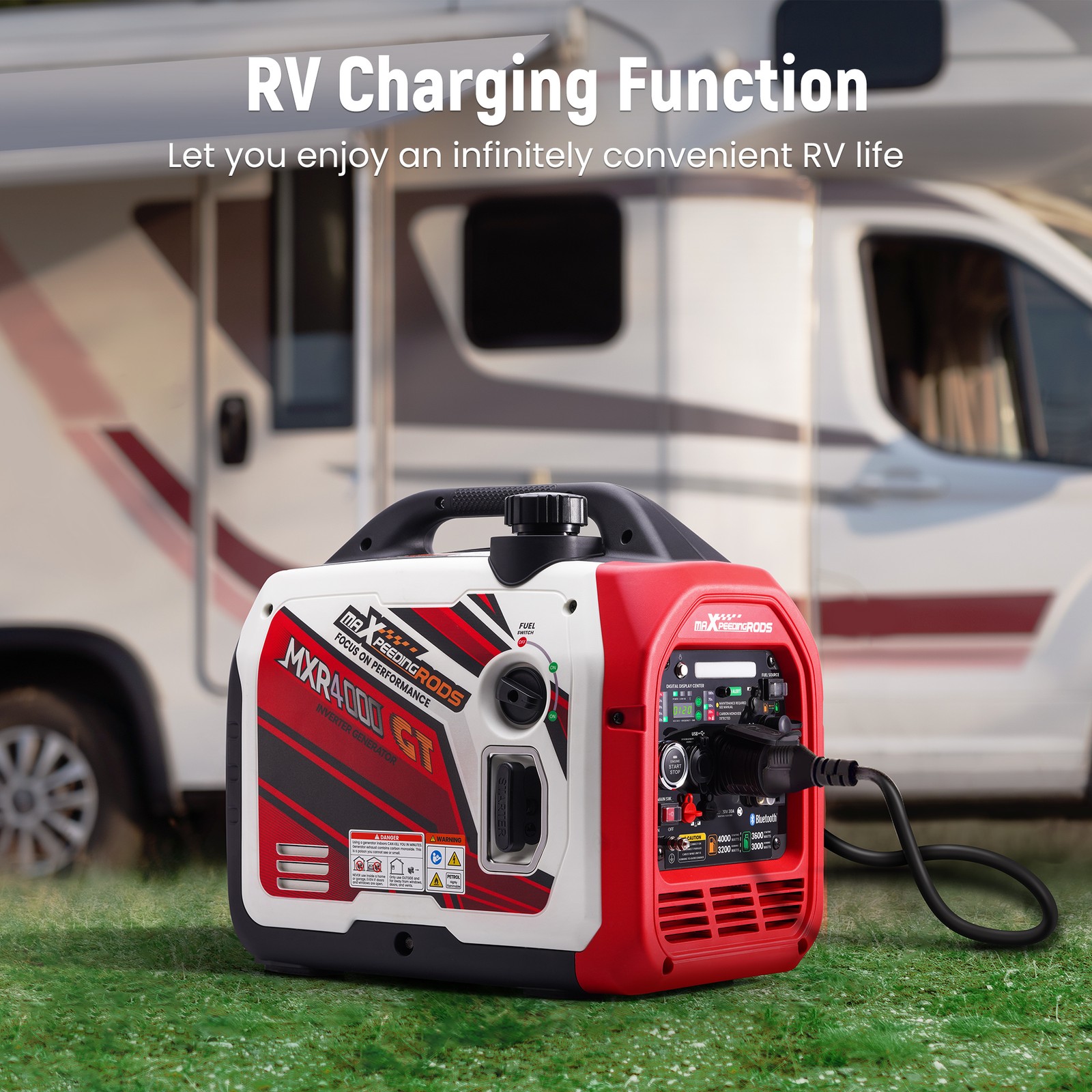 4KW Portable LPG/Gas Generator Inverter Bluetooth E-Start EV-charging 58dB