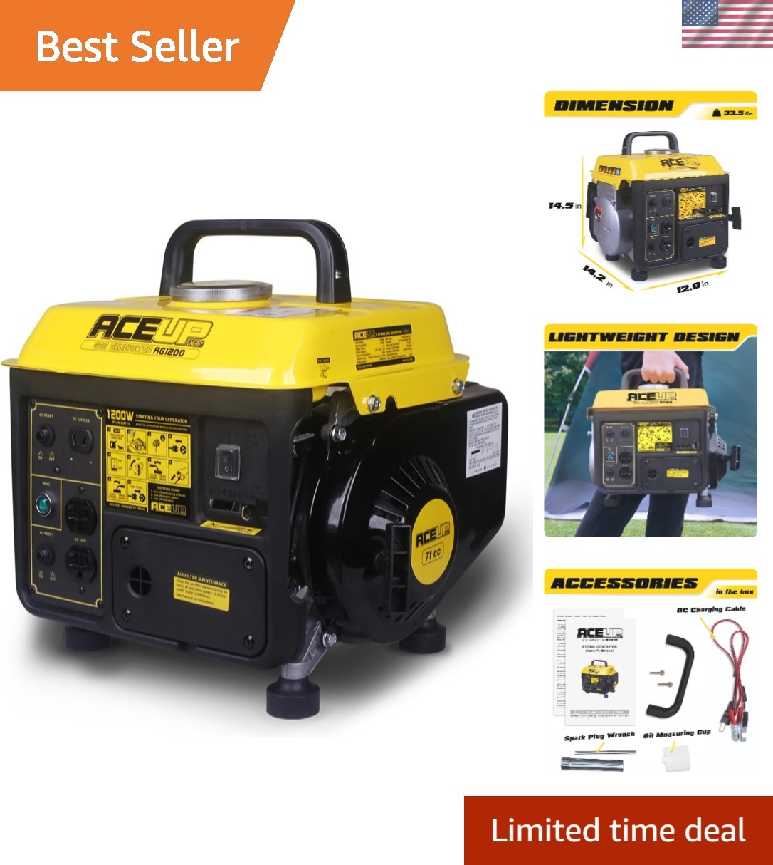 1,200W Gas Powered Generator, Small Portable Generator for Home Use Ultraligh…