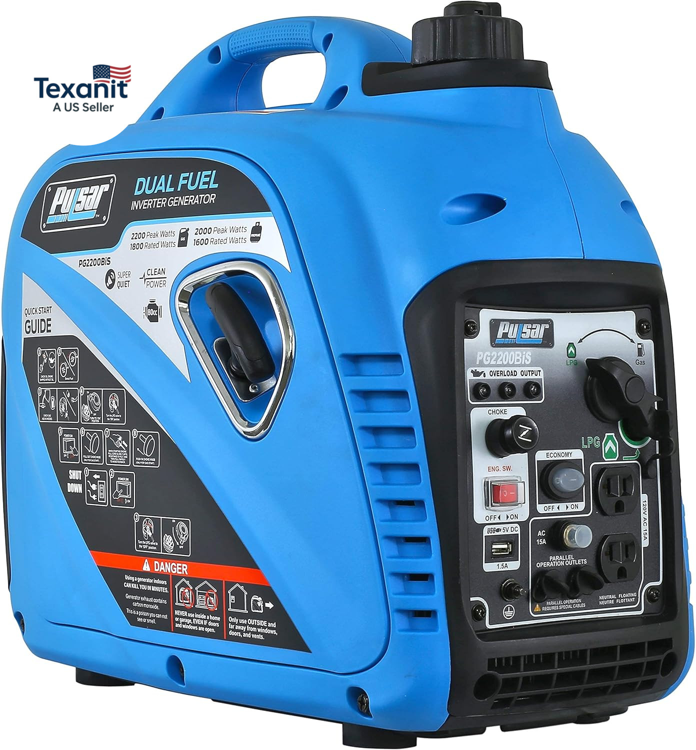 2,200W Portable Dual Fuel Quiet Inverter Generator with USB Outlet & Parallel Ca