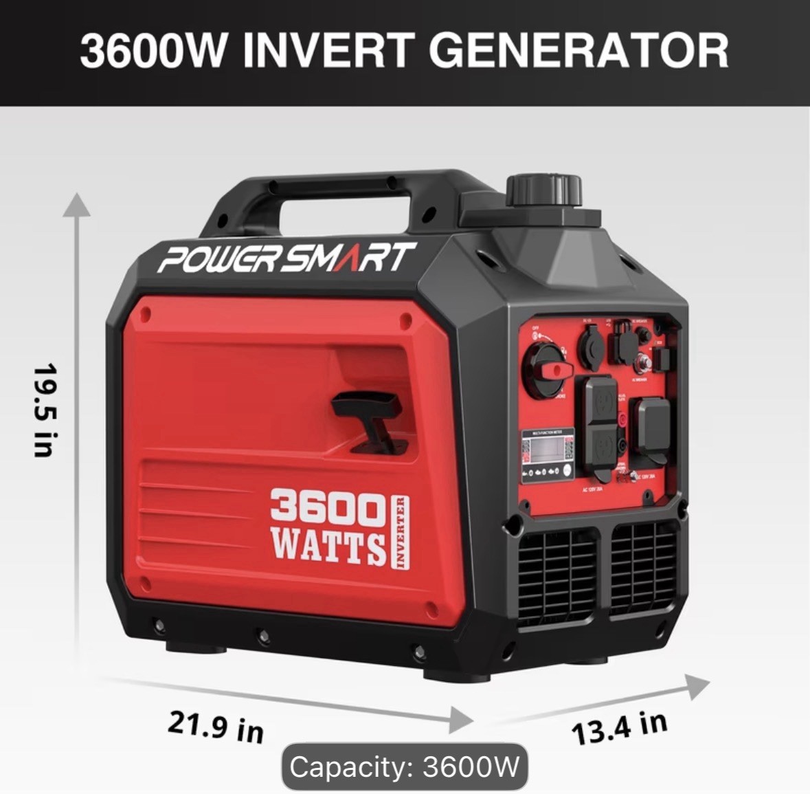 Powersmart 3600W Super Quiet Portable RV Ready Gas Inverter Generator, CO Sensor